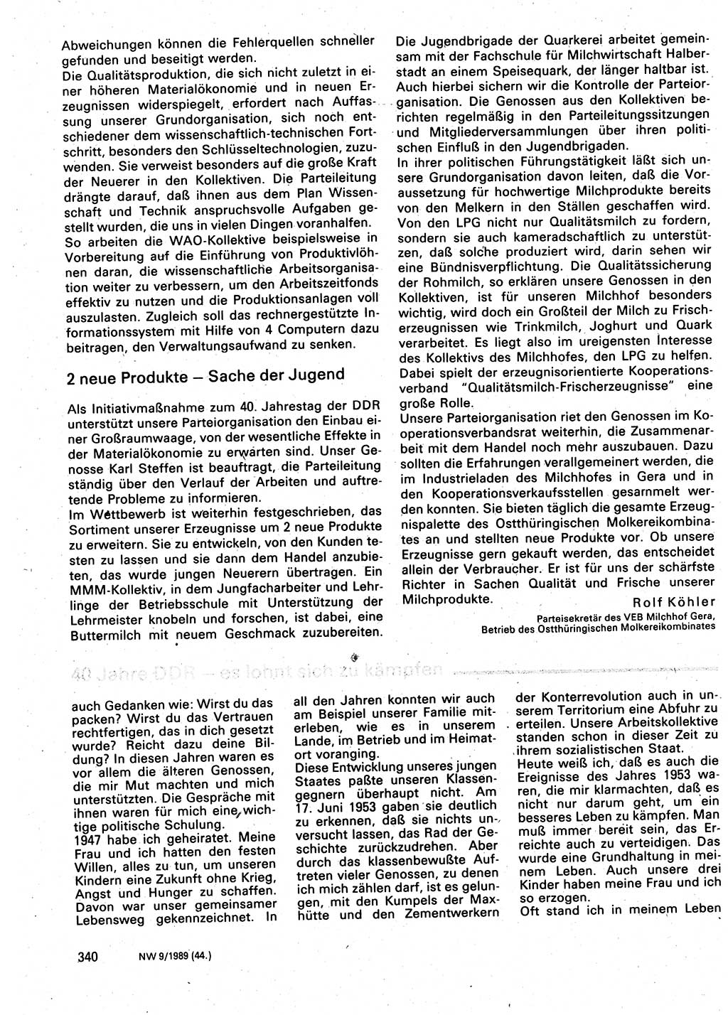 Neuer Weg (NW), Organ des Zentralkomitees (ZK) der SED (Sozialistische Einheitspartei Deutschlands) für Fragen des Parteilebens, 44. Jahrgang [Deutsche Demokratische Republik (DDR)] 1989, Seite 340 (NW ZK SED DDR 1989, S. 340)