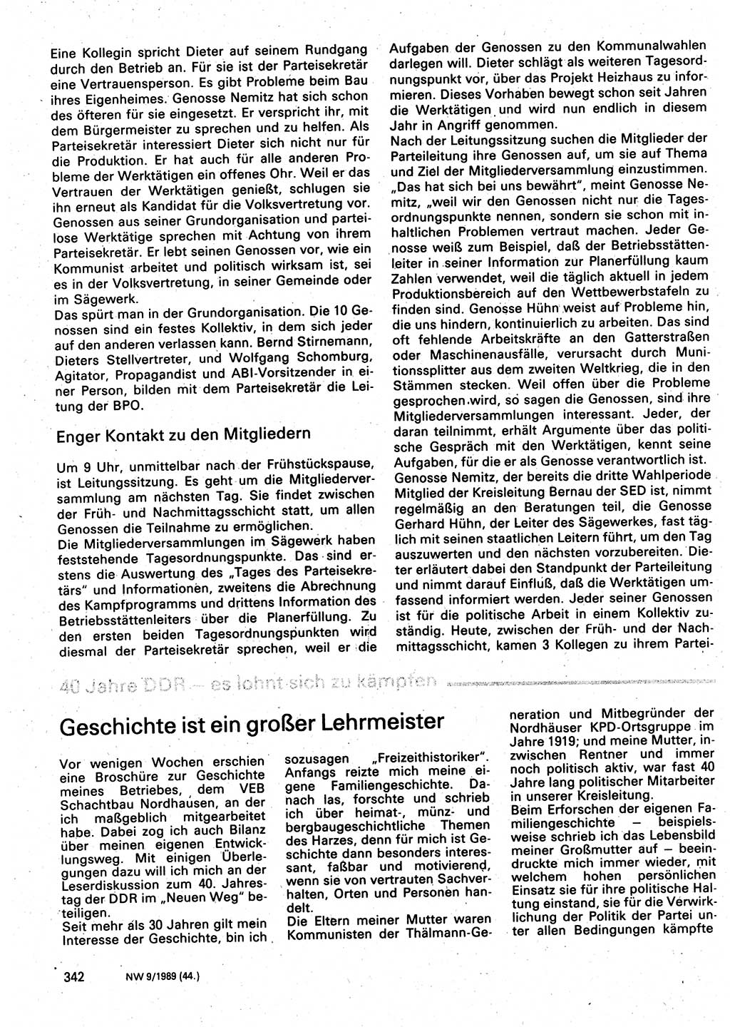 Neuer Weg (NW), Organ des Zentralkomitees (ZK) der SED (Sozialistische Einheitspartei Deutschlands) für Fragen des Parteilebens, 44. Jahrgang [Deutsche Demokratische Republik (DDR)] 1989, Seite 342 (NW ZK SED DDR 1989, S. 342)