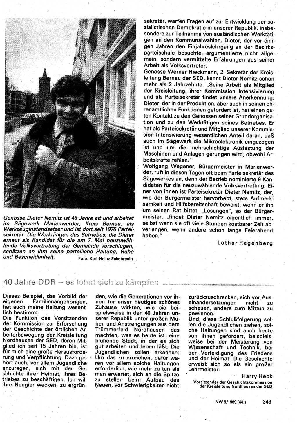 Neuer Weg (NW), Organ des Zentralkomitees (ZK) der SED (Sozialistische Einheitspartei Deutschlands) für Fragen des Parteilebens, 44. Jahrgang [Deutsche Demokratische Republik (DDR)] 1989, Seite 343 (NW ZK SED DDR 1989, S. 343)