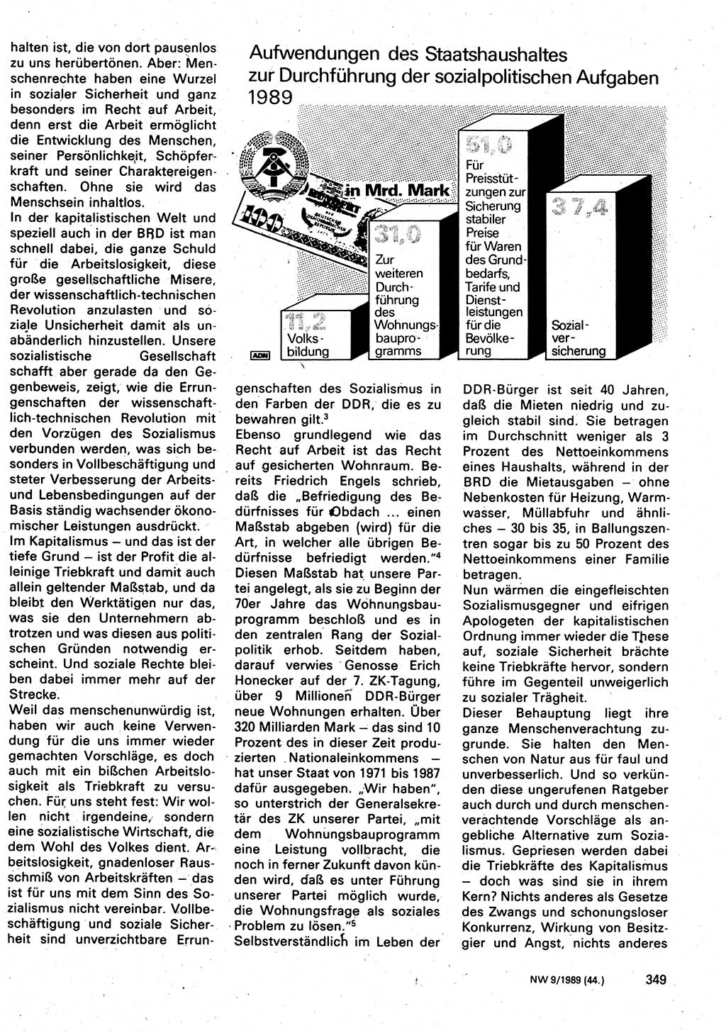 Neuer Weg (NW), Organ des Zentralkomitees (ZK) der SED (Sozialistische Einheitspartei Deutschlands) für Fragen des Parteilebens, 44. Jahrgang [Deutsche Demokratische Republik (DDR)] 1989, Seite 349 (NW ZK SED DDR 1989, S. 349)