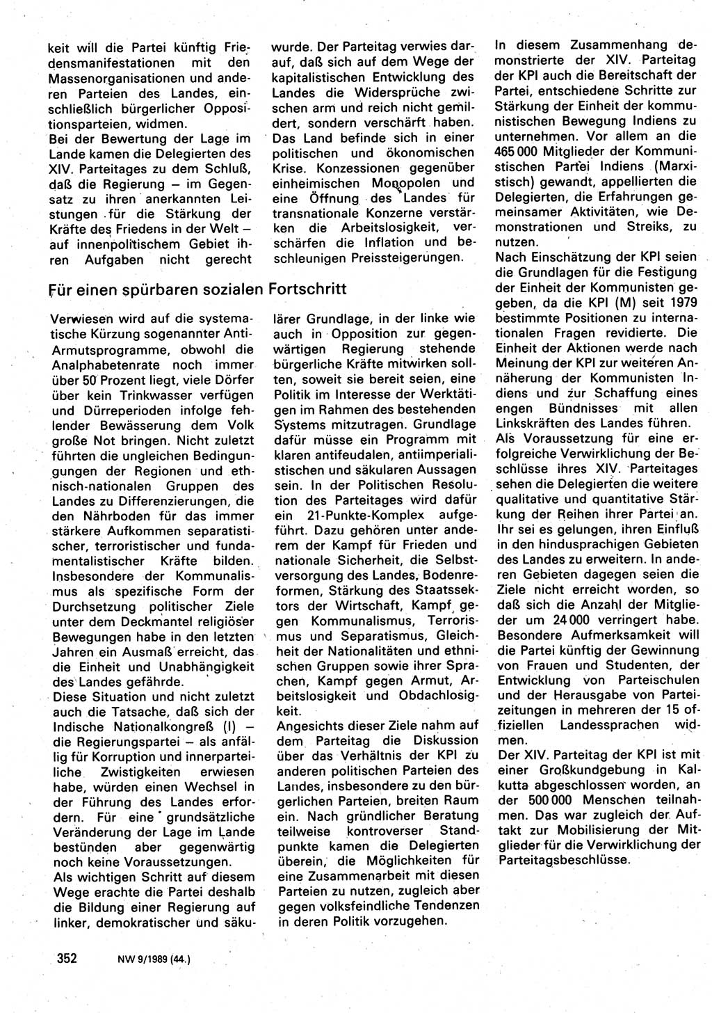 Neuer Weg (NW), Organ des Zentralkomitees (ZK) der SED (Sozialistische Einheitspartei Deutschlands) für Fragen des Parteilebens, 44. Jahrgang [Deutsche Demokratische Republik (DDR)] 1989, Seite 352 (NW ZK SED DDR 1989, S. 352)