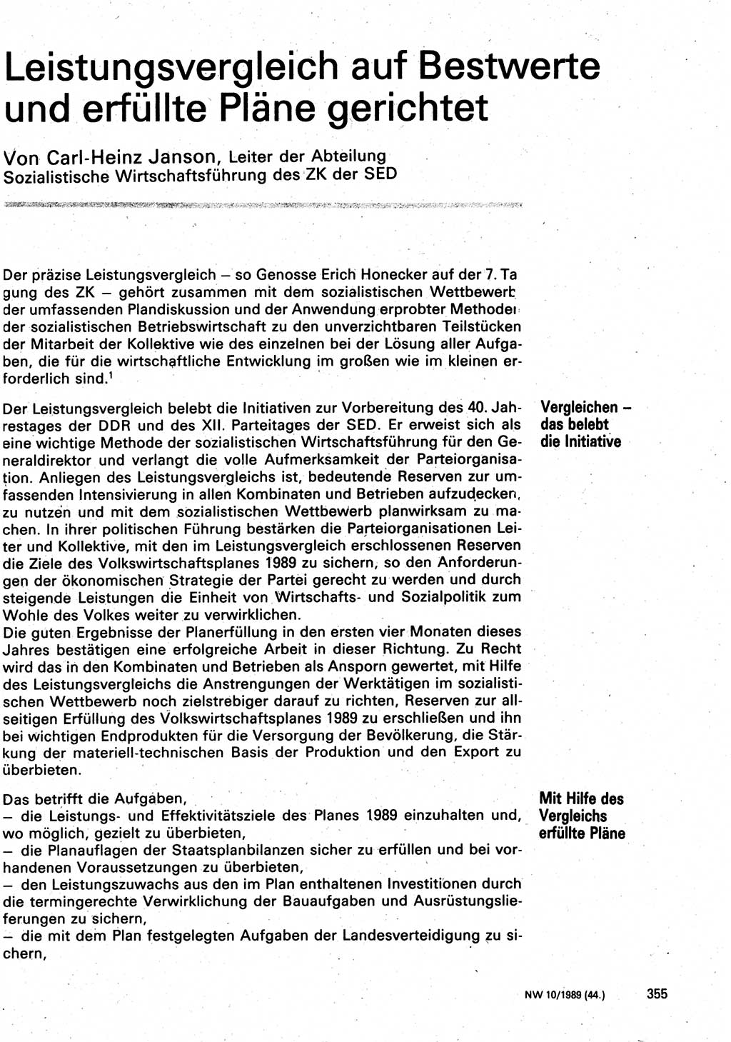 Neuer Weg (NW), Organ des Zentralkomitees (ZK) der SED (Sozialistische Einheitspartei Deutschlands) für Fragen des Parteilebens, 44. Jahrgang [Deutsche Demokratische Republik (DDR)] 1989, Seite 355 (NW ZK SED DDR 1989, S. 355)