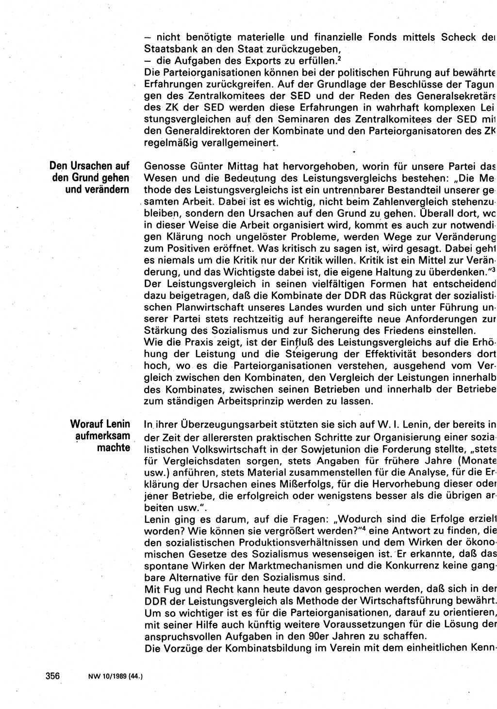 Neuer Weg (NW), Organ des Zentralkomitees (ZK) der SED (Sozialistische Einheitspartei Deutschlands) für Fragen des Parteilebens, 44. Jahrgang [Deutsche Demokratische Republik (DDR)] 1989, Seite 356 (NW ZK SED DDR 1989, S. 356)
