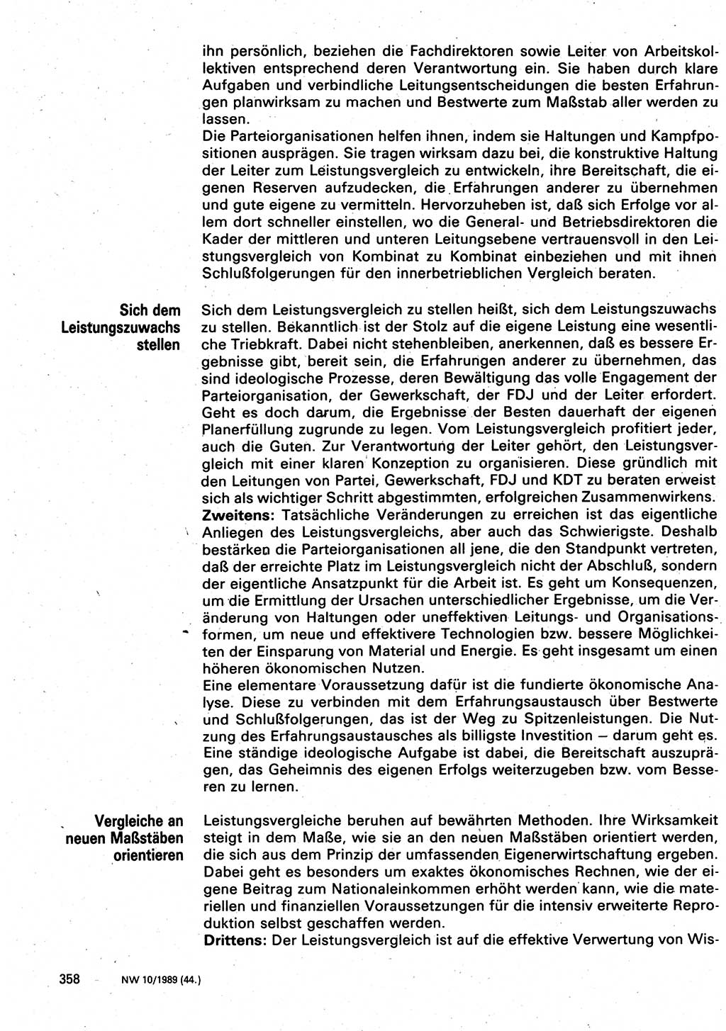 Neuer Weg (NW), Organ des Zentralkomitees (ZK) der SED (Sozialistische Einheitspartei Deutschlands) für Fragen des Parteilebens, 44. Jahrgang [Deutsche Demokratische Republik (DDR)] 1989, Seite 358 (NW ZK SED DDR 1989, S. 358)