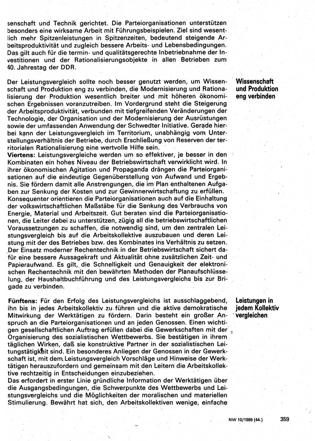 Neuer Weg (NW), Organ des Zentralkomitees (ZK) der SED (Sozialistische Einheitspartei Deutschlands) für Fragen des Parteilebens, 44. Jahrgang [Deutsche Demokratische Republik (DDR)] 1989, Seite 359 (NW ZK SED DDR 1989, S. 359)