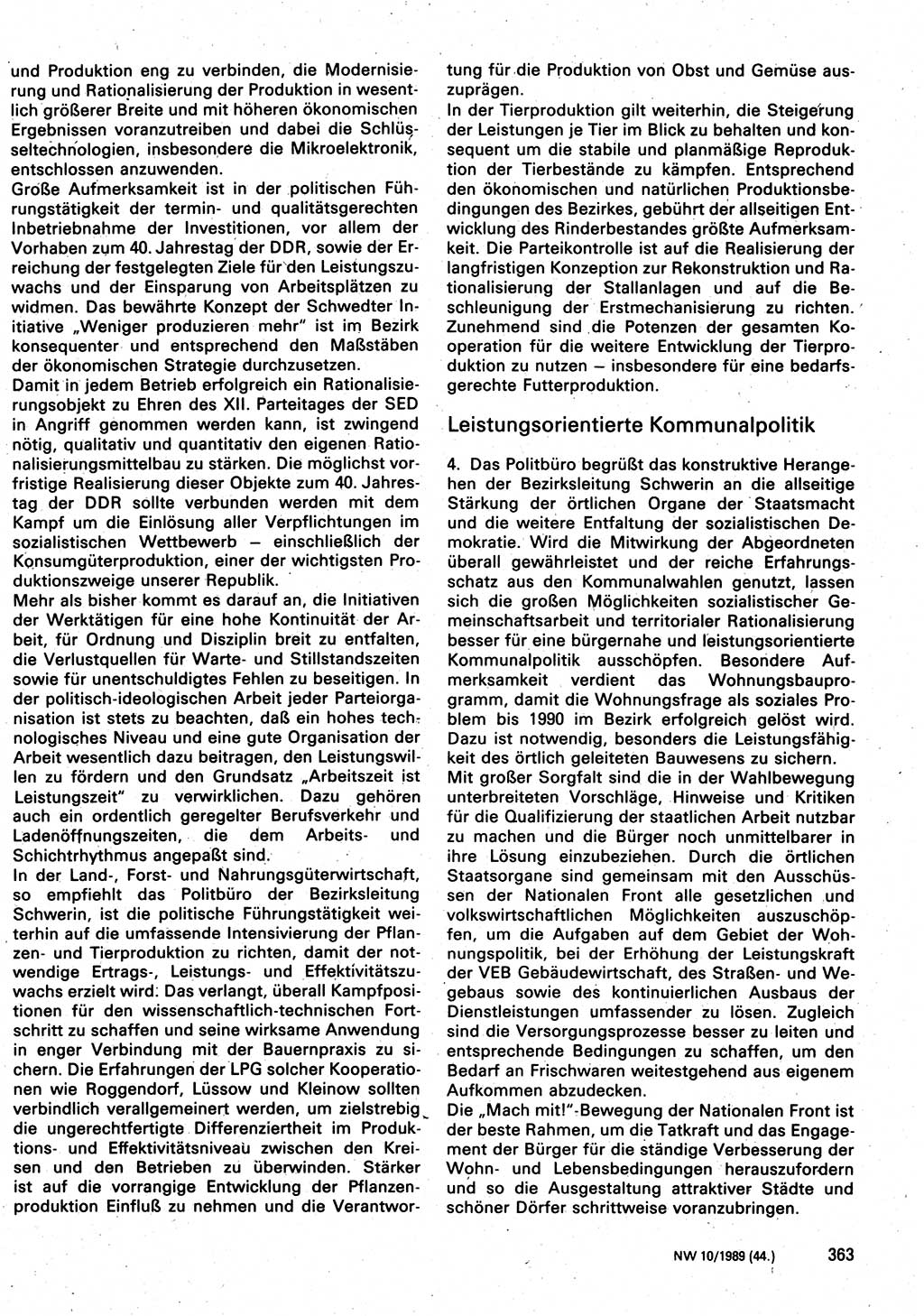 Neuer Weg (NW), Organ des Zentralkomitees (ZK) der SED (Sozialistische Einheitspartei Deutschlands) für Fragen des Parteilebens, 44. Jahrgang [Deutsche Demokratische Republik (DDR)] 1989, Seite 363 (NW ZK SED DDR 1989, S. 363)