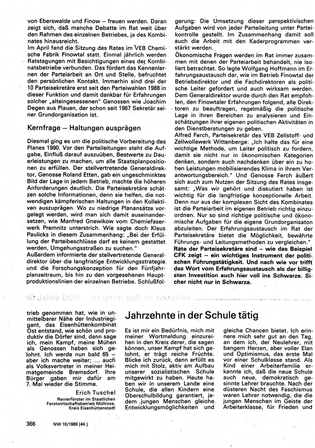 Neuer Weg (NW), Organ des Zentralkomitees (ZK) der SED (Sozialistische Einheitspartei Deutschlands) für Fragen des Parteilebens, 44. Jahrgang [Deutsche Demokratische Republik (DDR)] 1989, Seite 366 (NW ZK SED DDR 1989, S. 366)