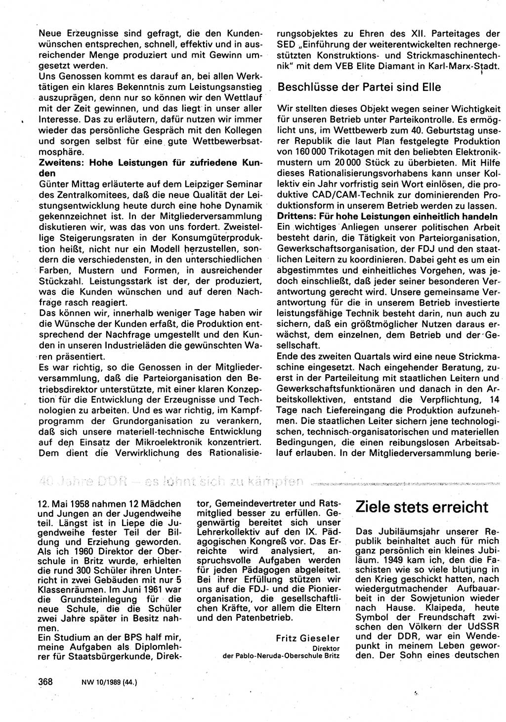 Neuer Weg (NW), Organ des Zentralkomitees (ZK) der SED (Sozialistische Einheitspartei Deutschlands) für Fragen des Parteilebens, 44. Jahrgang [Deutsche Demokratische Republik (DDR)] 1989, Seite 368 (NW ZK SED DDR 1989, S. 368)