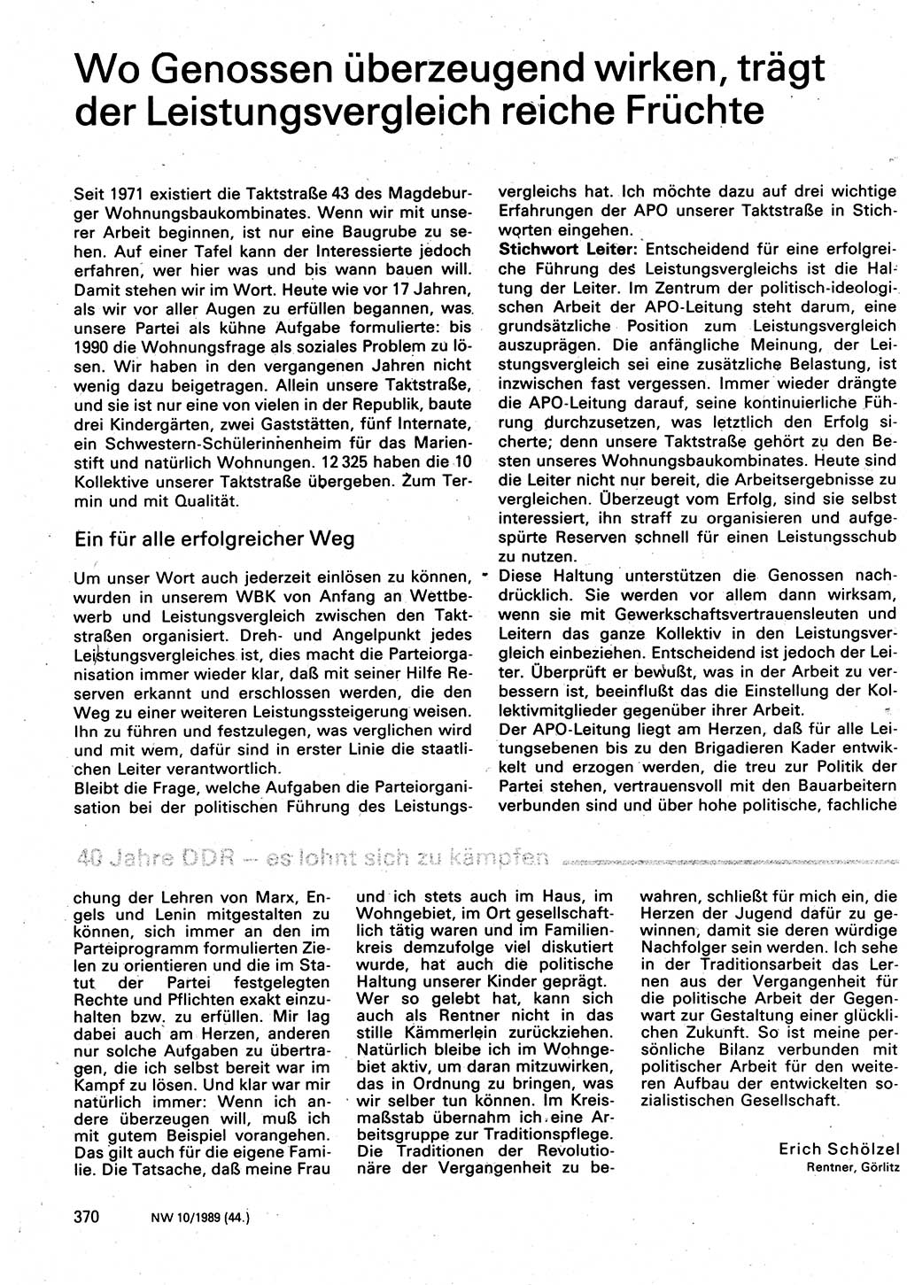 Neuer Weg (NW), Organ des Zentralkomitees (ZK) der SED (Sozialistische Einheitspartei Deutschlands) für Fragen des Parteilebens, 44. Jahrgang [Deutsche Demokratische Republik (DDR)] 1989, Seite 370 (NW ZK SED DDR 1989, S. 370)