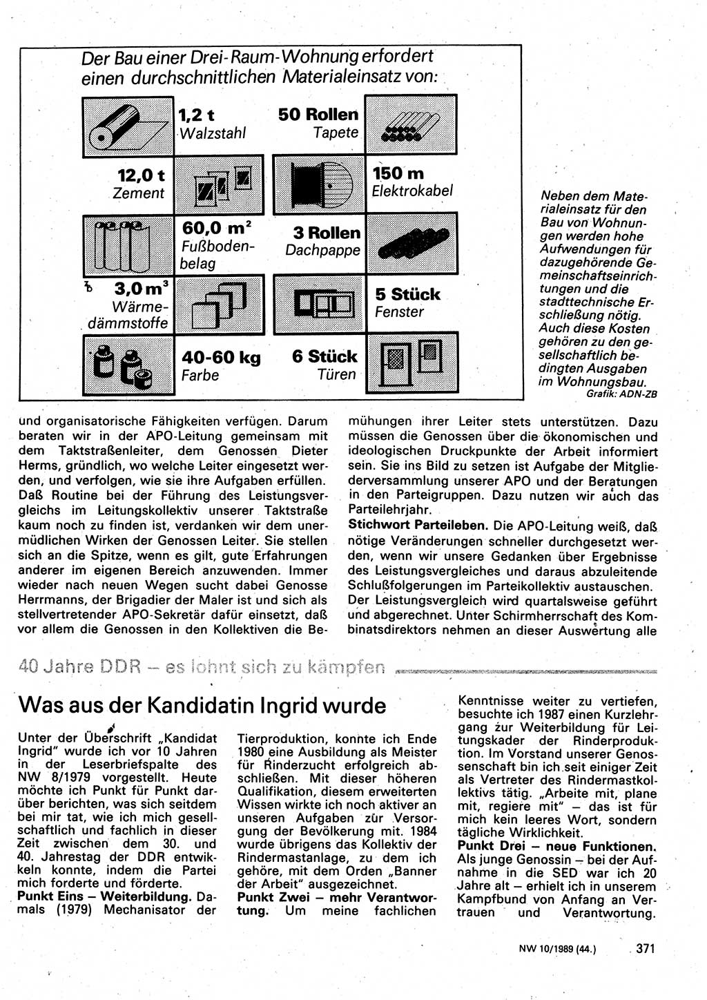 Neuer Weg (NW), Organ des Zentralkomitees (ZK) der SED (Sozialistische Einheitspartei Deutschlands) für Fragen des Parteilebens, 44. Jahrgang [Deutsche Demokratische Republik (DDR)] 1989, Seite 371 (NW ZK SED DDR 1989, S. 371)