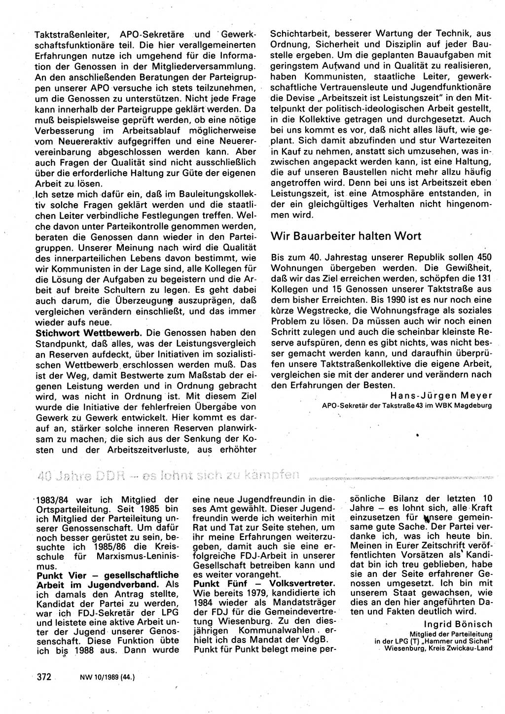 Neuer Weg (NW), Organ des Zentralkomitees (ZK) der SED (Sozialistische Einheitspartei Deutschlands) für Fragen des Parteilebens, 44. Jahrgang [Deutsche Demokratische Republik (DDR)] 1989, Seite 372 (NW ZK SED DDR 1989, S. 372)