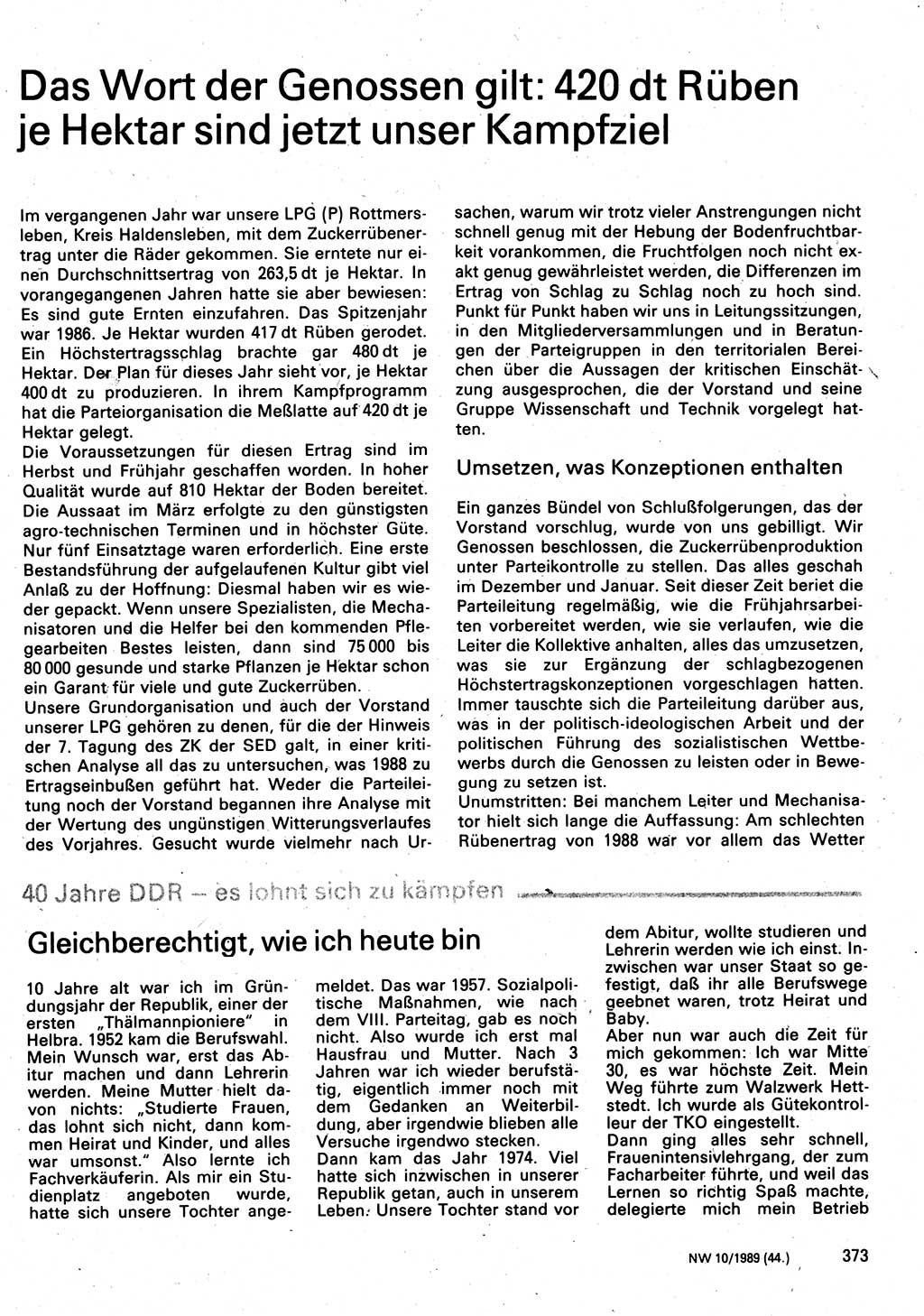 Neuer Weg (NW), Organ des Zentralkomitees (ZK) der SED (Sozialistische Einheitspartei Deutschlands) für Fragen des Parteilebens, 44. Jahrgang [Deutsche Demokratische Republik (DDR)] 1989, Seite 373 (NW ZK SED DDR 1989, S. 373)