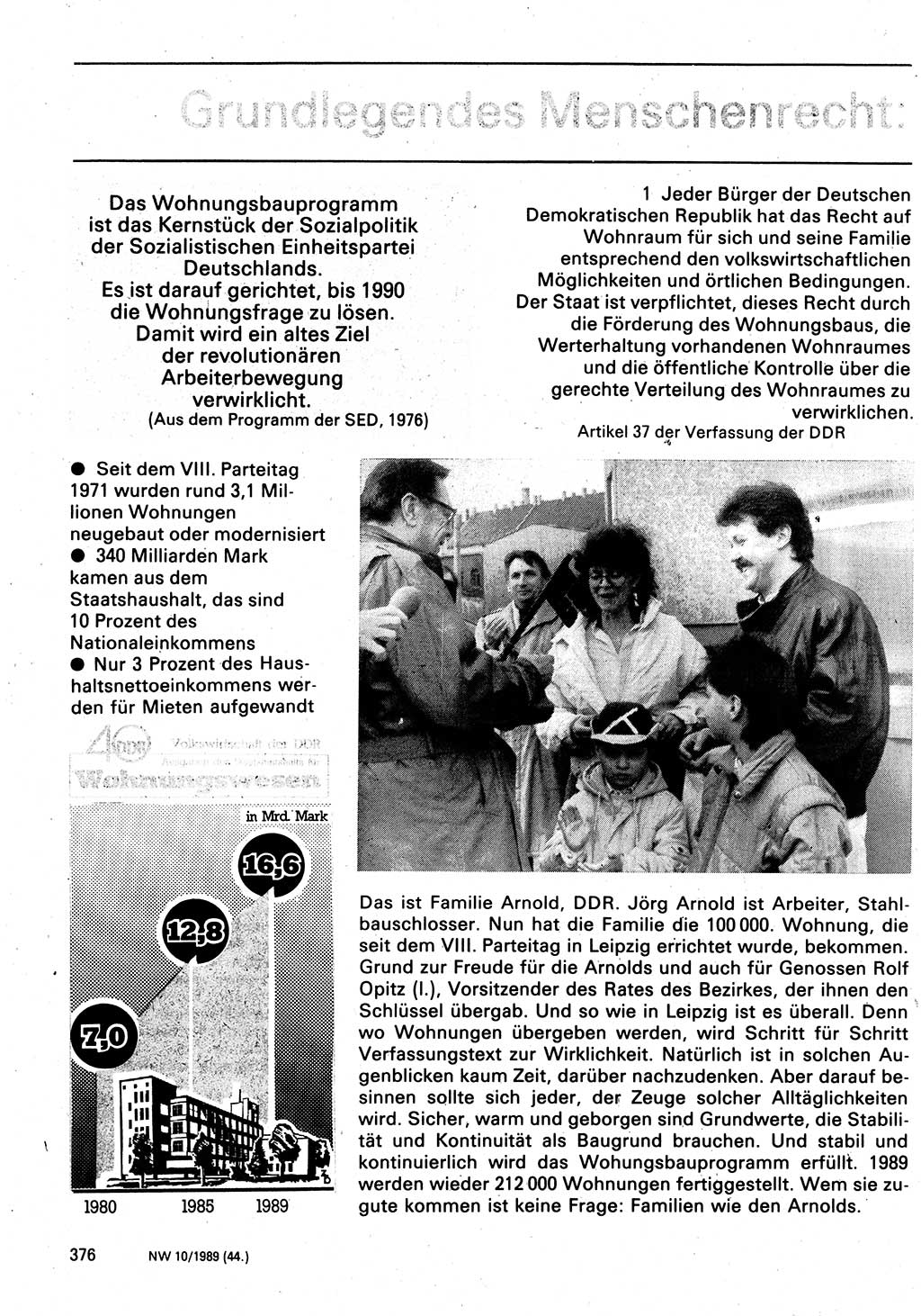 Neuer Weg (NW), Organ des Zentralkomitees (ZK) der SED (Sozialistische Einheitspartei Deutschlands) für Fragen des Parteilebens, 44. Jahrgang [Deutsche Demokratische Republik (DDR)] 1989, Seite 376 (NW ZK SED DDR 1989, S. 376)