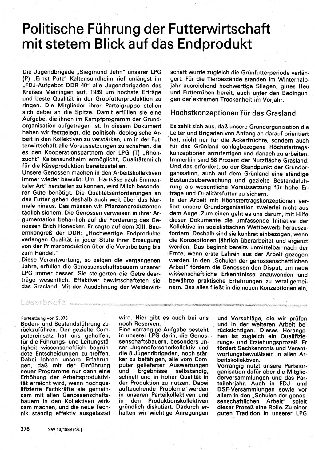 Neuer Weg (NW), Organ des Zentralkomitees (ZK) der SED (Sozialistische Einheitspartei Deutschlands) für Fragen des Parteilebens, 44. Jahrgang [Deutsche Demokratische Republik (DDR)] 1989, Seite 378 (NW ZK SED DDR 1989, S. 378)