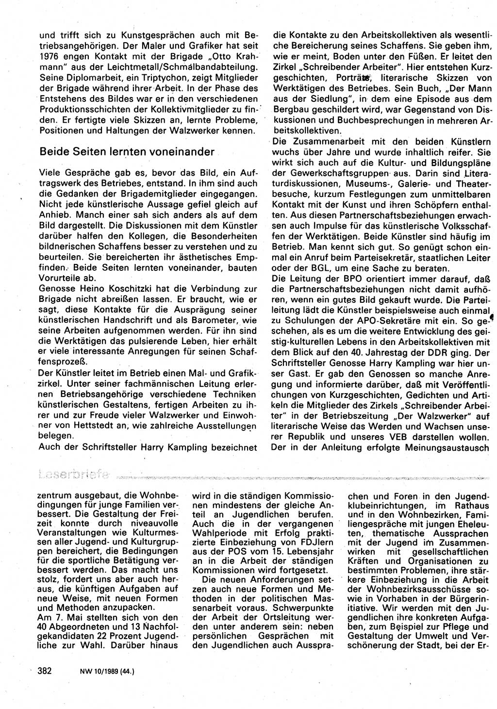 Neuer Weg (NW), Organ des Zentralkomitees (ZK) der SED (Sozialistische Einheitspartei Deutschlands) für Fragen des Parteilebens, 44. Jahrgang [Deutsche Demokratische Republik (DDR)] 1989, Seite 382 (NW ZK SED DDR 1989, S. 382)