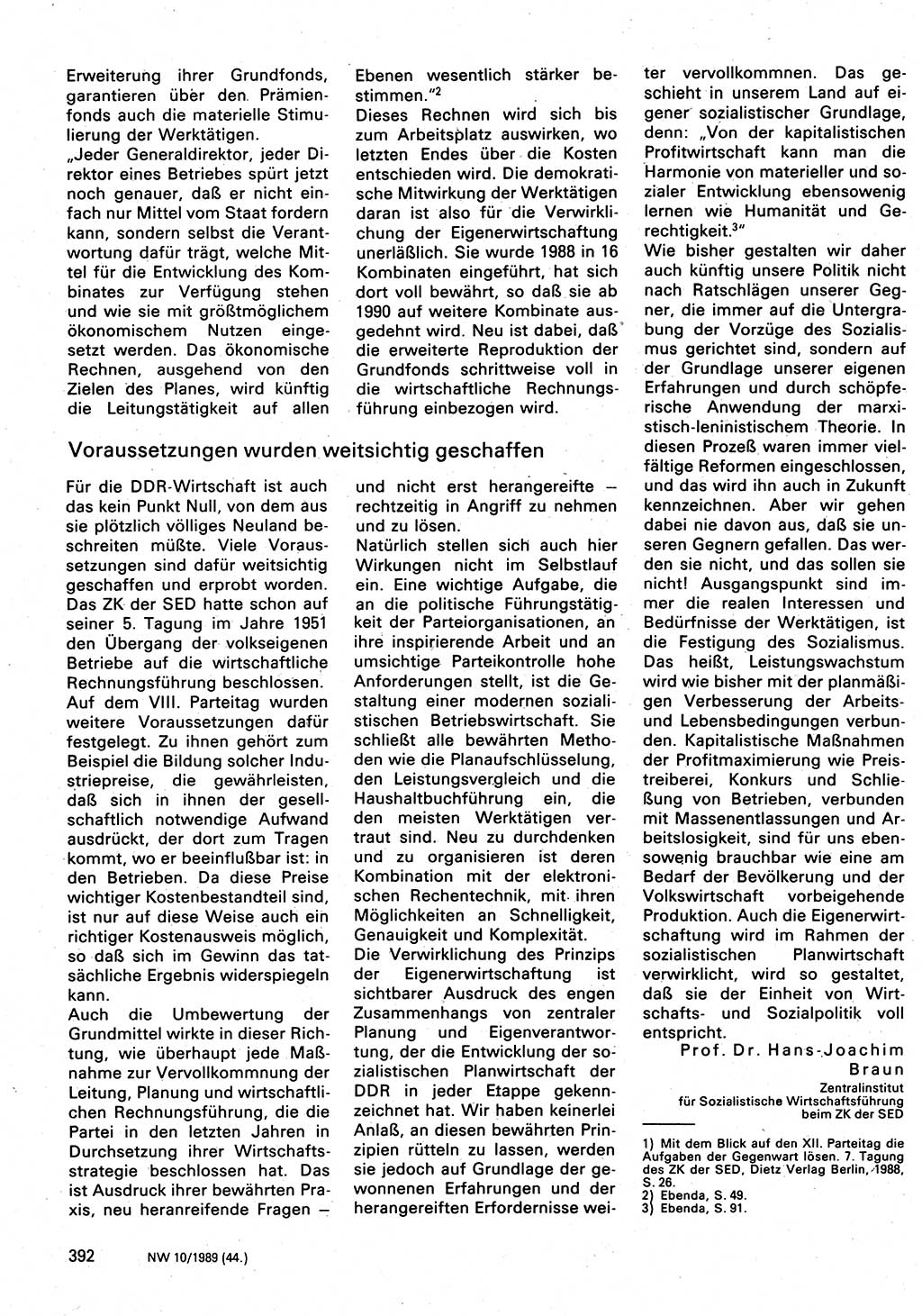 Neuer Weg (NW), Organ des Zentralkomitees (ZK) der SED (Sozialistische Einheitspartei Deutschlands) für Fragen des Parteilebens, 44. Jahrgang [Deutsche Demokratische Republik (DDR)] 1989, Seite 392 (NW ZK SED DDR 1989, S. 392)