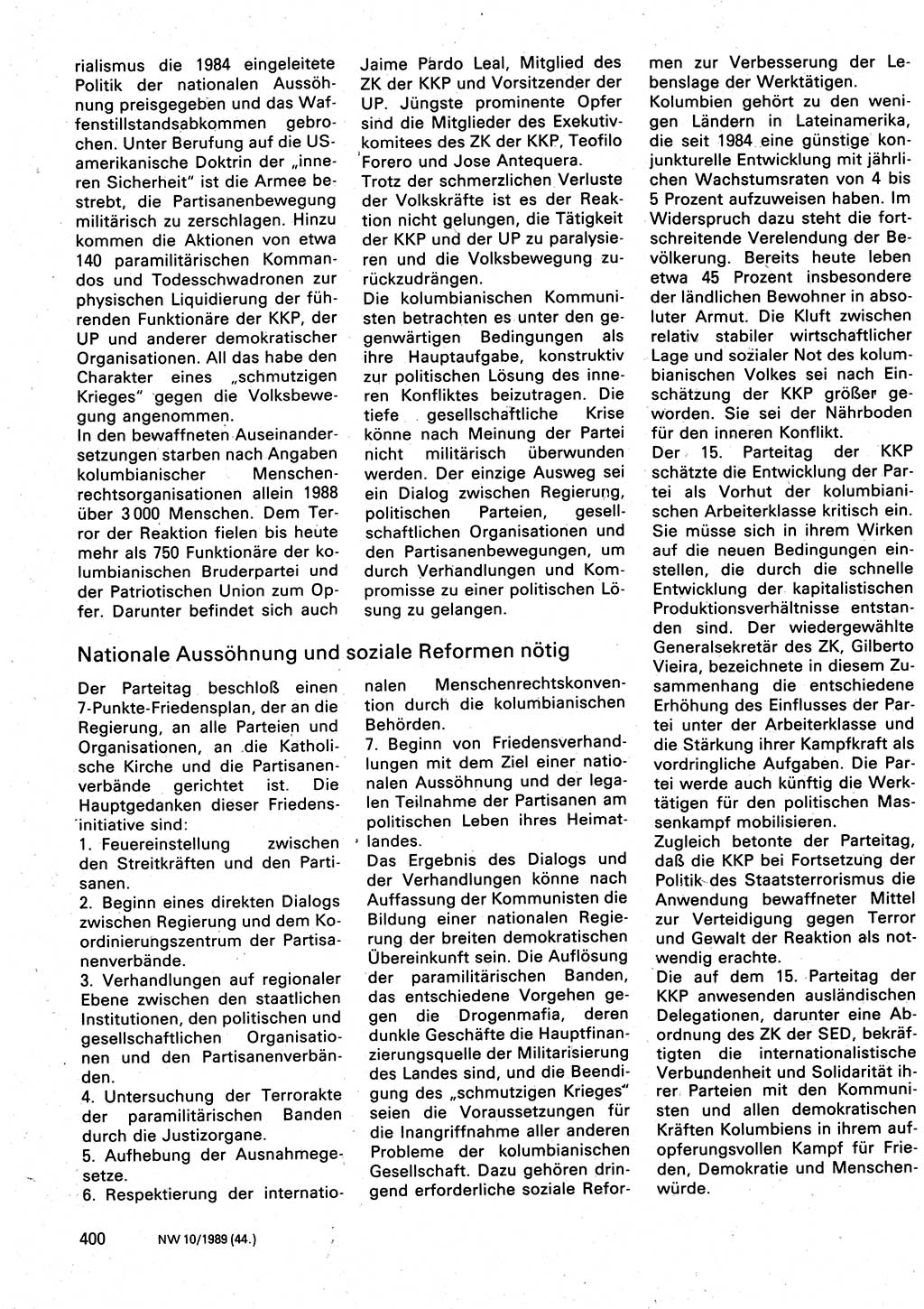 Neuer Weg (NW), Organ des Zentralkomitees (ZK) der SED (Sozialistische Einheitspartei Deutschlands) für Fragen des Parteilebens, 44. Jahrgang [Deutsche Demokratische Republik (DDR)] 1989, Seite 400 (NW ZK SED DDR 1989, S. 400)
