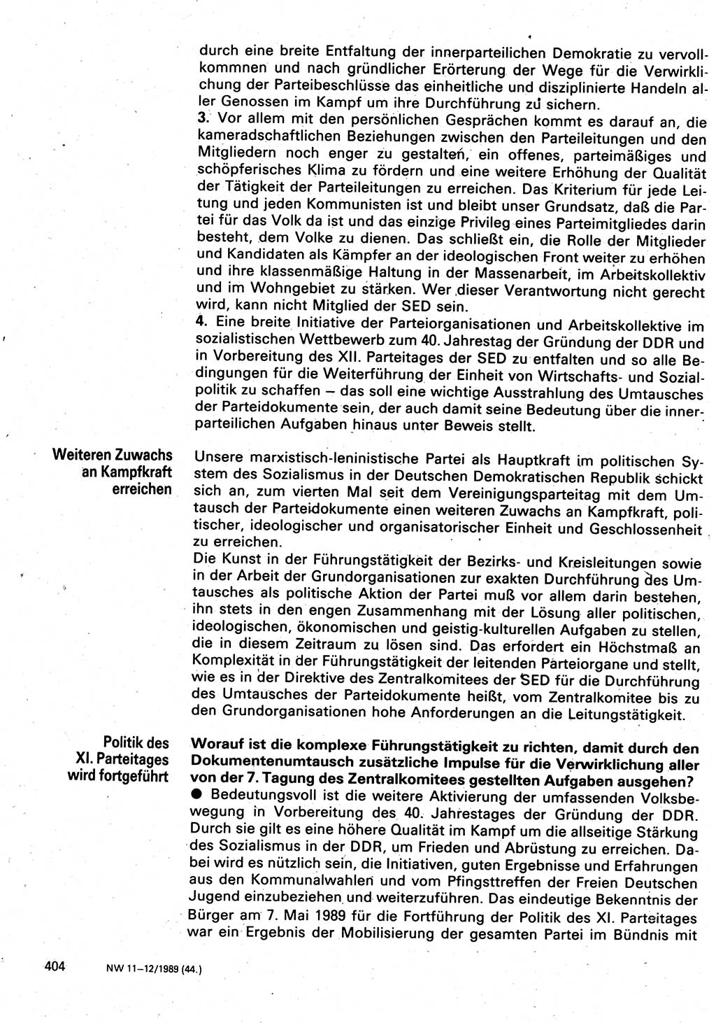 Neuer Weg (NW), Organ des Zentralkomitees (ZK) der SED (Sozialistische Einheitspartei Deutschlands) für Fragen des Parteilebens, 44. Jahrgang [Deutsche Demokratische Republik (DDR)] 1989, Seite 404 (NW ZK SED DDR 1989, S. 404)