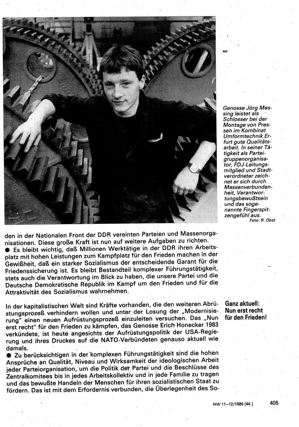 Neuer Weg (NW), Organ des Zentralkomitees (ZK) der SED (Sozialistische Einheitspartei Deutschlands) für Fragen des Parteilebens, 44. Jahrgang [Deutsche Demokratische Republik (DDR)] 1989, Seite 405 (NW ZK SED DDR 1989, S. 405)