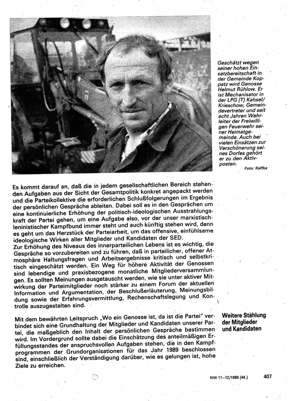 Neuer Weg (NW), Organ des Zentralkomitees (ZK) der SED (Sozialistische Einheitspartei Deutschlands) für Fragen des Parteilebens, 44. Jahrgang [Deutsche Demokratische Republik (DDR)] 1989, Seite 407 (NW ZK SED DDR 1989, S. 407)