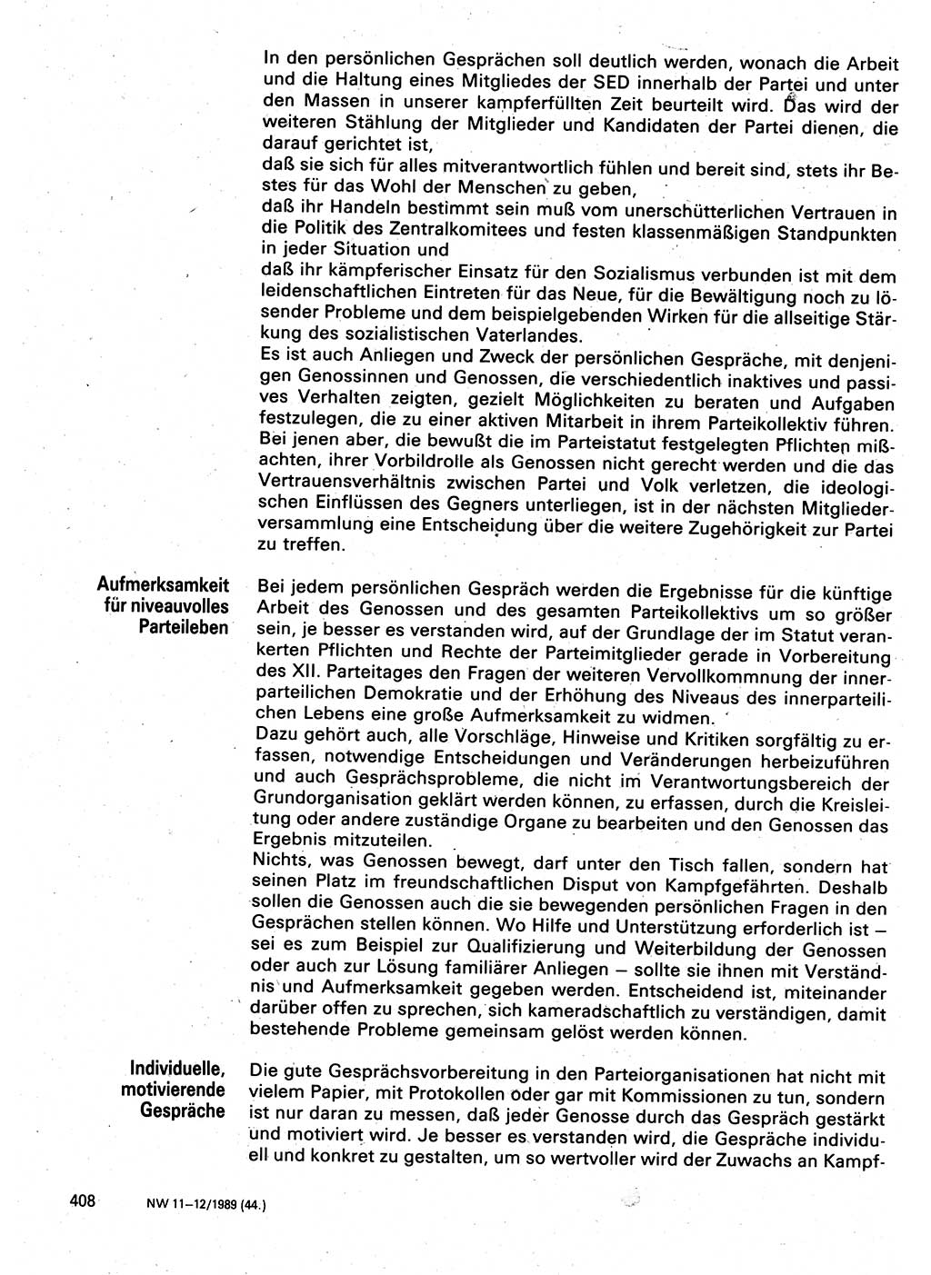 Neuer Weg (NW), Organ des Zentralkomitees (ZK) der SED (Sozialistische Einheitspartei Deutschlands) für Fragen des Parteilebens, 44. Jahrgang [Deutsche Demokratische Republik (DDR)] 1989, Seite 408 (NW ZK SED DDR 1989, S. 408)