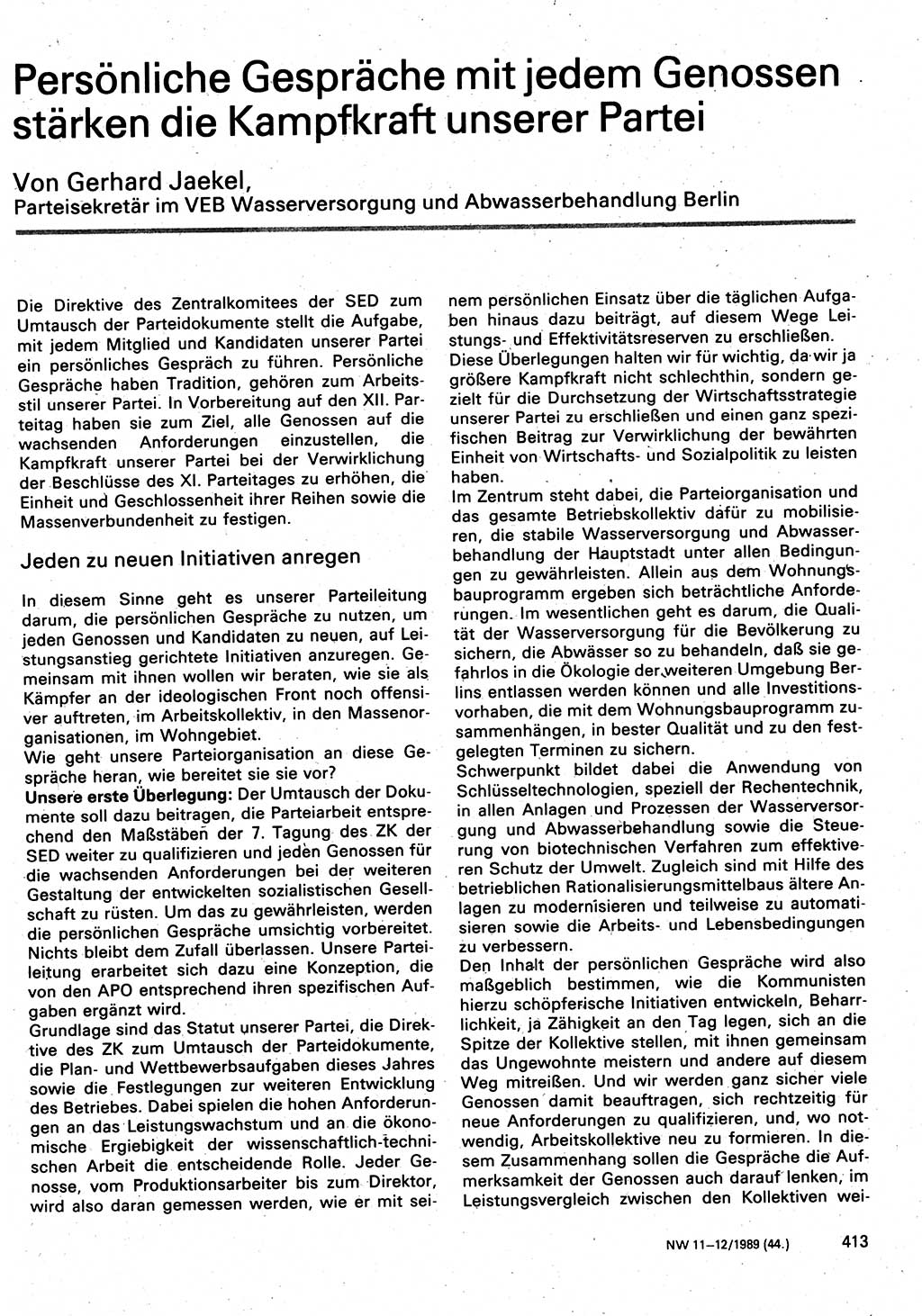 Neuer Weg (NW), Organ des Zentralkomitees (ZK) der SED (Sozialistische Einheitspartei Deutschlands) für Fragen des Parteilebens, 44. Jahrgang [Deutsche Demokratische Republik (DDR)] 1989, Seite 413 (NW ZK SED DDR 1989, S. 413)