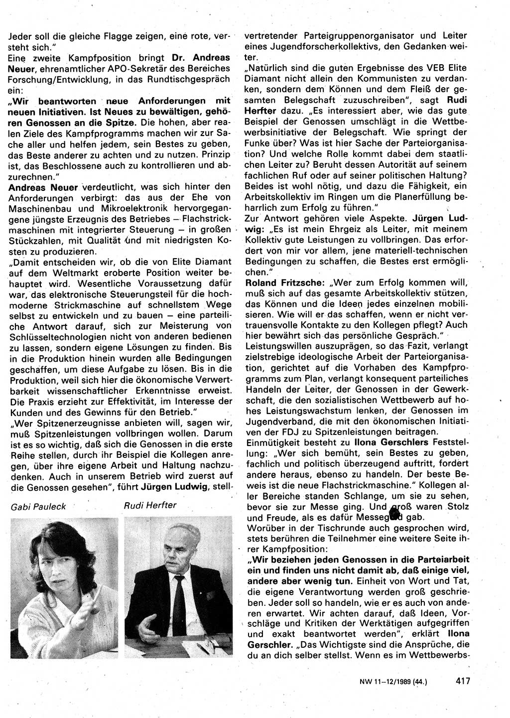 Neuer Weg (NW), Organ des Zentralkomitees (ZK) der SED (Sozialistische Einheitspartei Deutschlands) für Fragen des Parteilebens, 44. Jahrgang [Deutsche Demokratische Republik (DDR)] 1989, Seite 417 (NW ZK SED DDR 1989, S. 417)