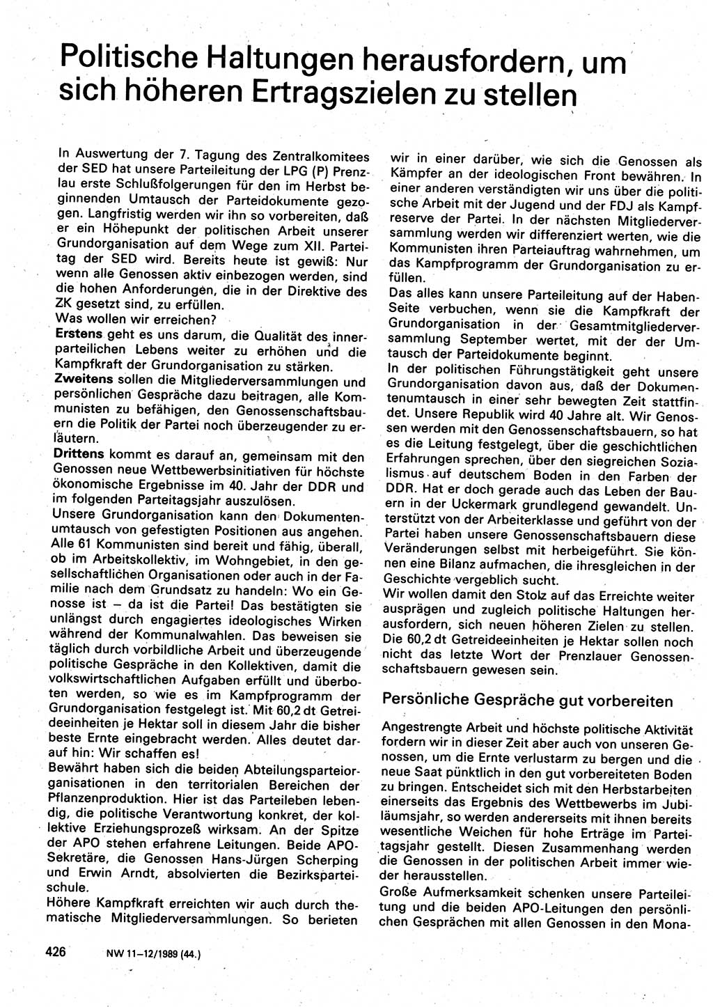 Neuer Weg (NW), Organ des Zentralkomitees (ZK) der SED (Sozialistische Einheitspartei Deutschlands) für Fragen des Parteilebens, 44. Jahrgang [Deutsche Demokratische Republik (DDR)] 1989, Seite 426 (NW ZK SED DDR 1989, S. 426)