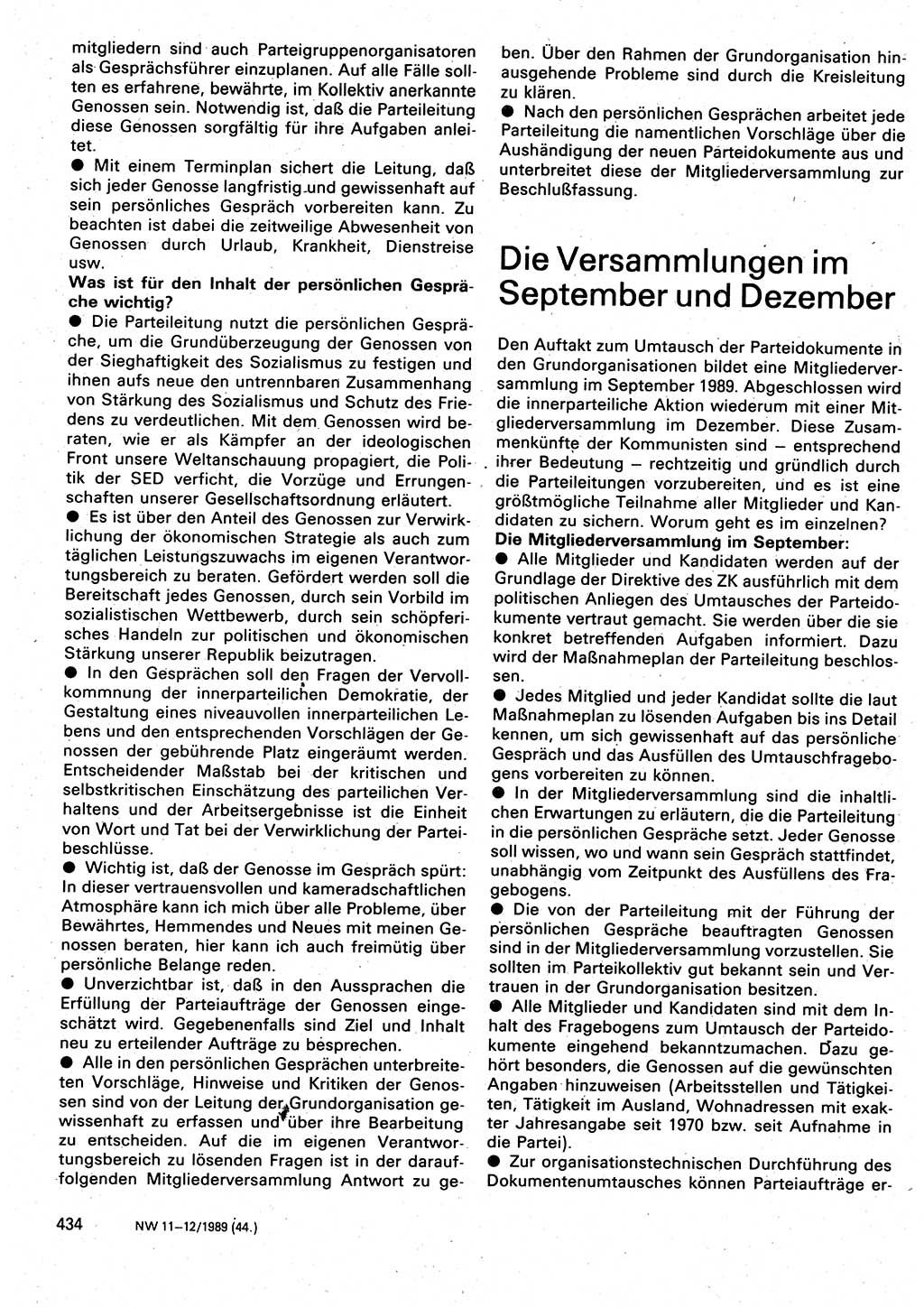 Neuer Weg (NW), Organ des Zentralkomitees (ZK) der SED (Sozialistische Einheitspartei Deutschlands) für Fragen des Parteilebens, 44. Jahrgang [Deutsche Demokratische Republik (DDR)] 1989, Seite 434 (NW ZK SED DDR 1989, S. 434)