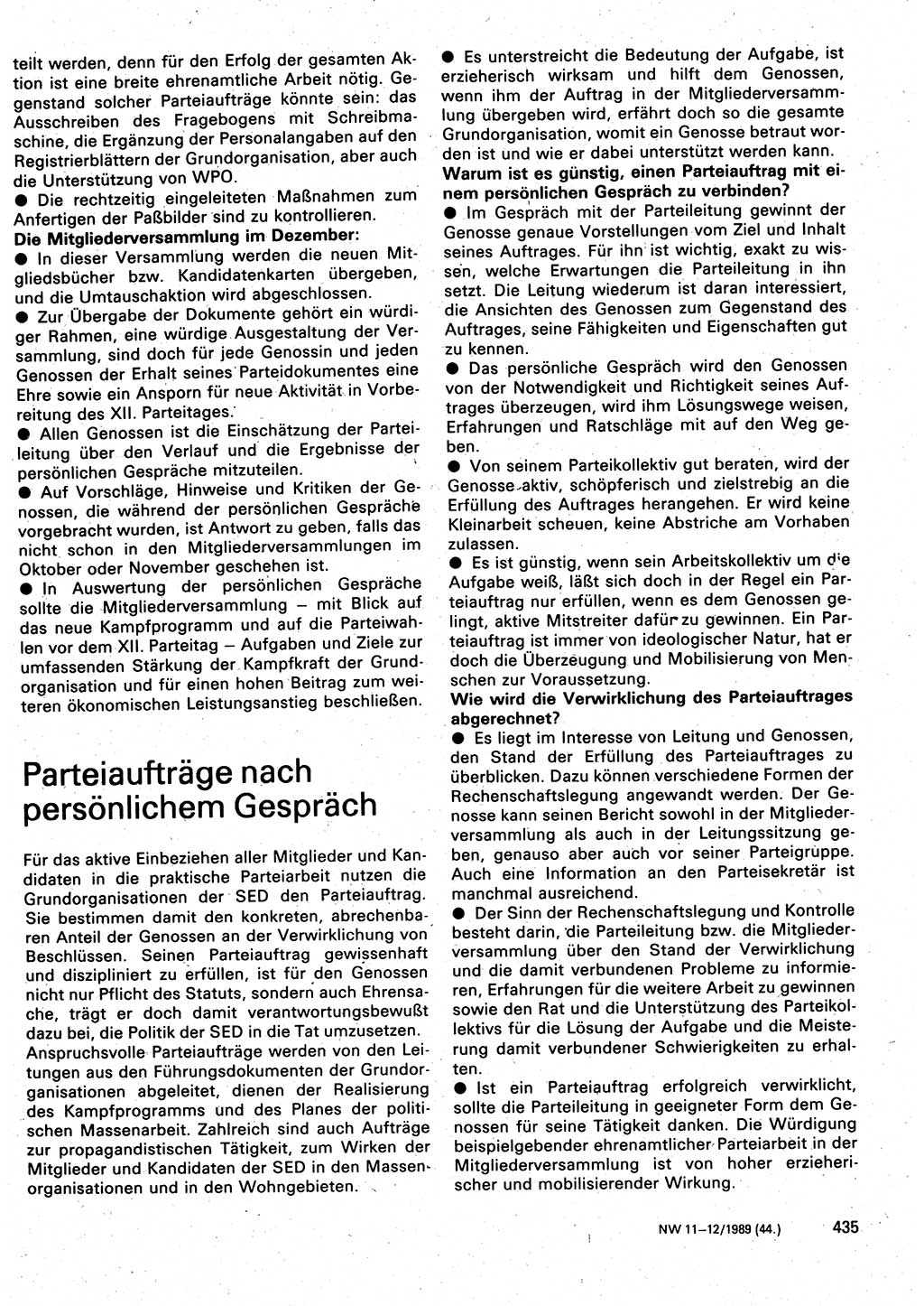 Neuer Weg (NW), Organ des Zentralkomitees (ZK) der SED (Sozialistische Einheitspartei Deutschlands) für Fragen des Parteilebens, 44. Jahrgang [Deutsche Demokratische Republik (DDR)] 1989, Seite 435 (NW ZK SED DDR 1989, S. 435)