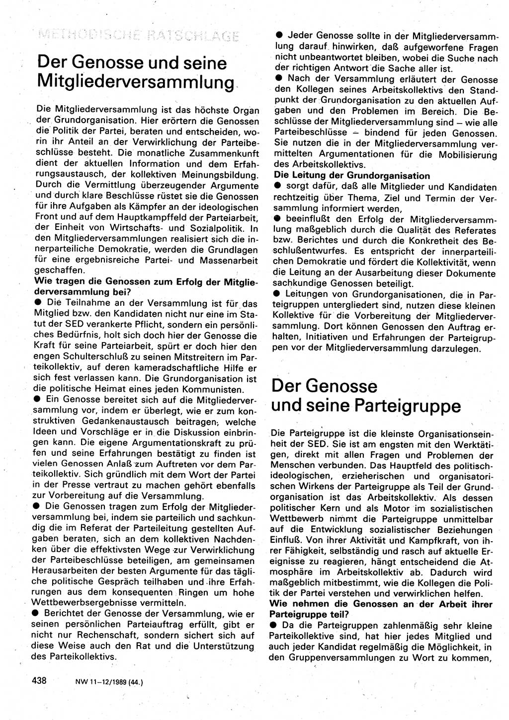 Neuer Weg (NW), Organ des Zentralkomitees (ZK) der SED (Sozialistische Einheitspartei Deutschlands) für Fragen des Parteilebens, 44. Jahrgang [Deutsche Demokratische Republik (DDR)] 1989, Seite 438 (NW ZK SED DDR 1989, S. 438)