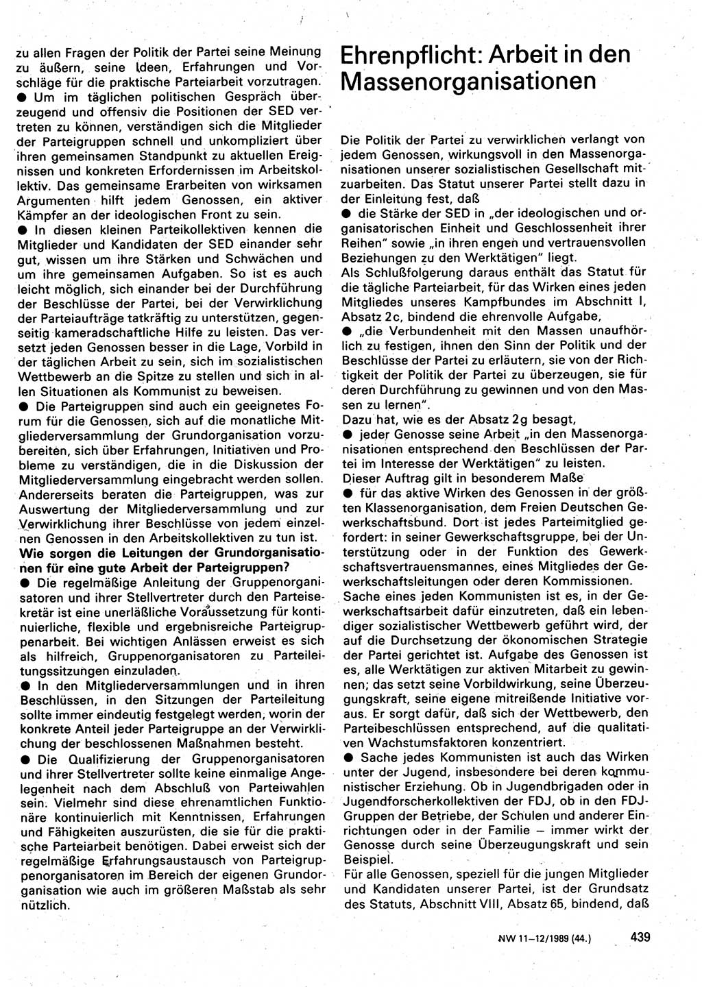 Neuer Weg (NW), Organ des Zentralkomitees (ZK) der SED (Sozialistische Einheitspartei Deutschlands) für Fragen des Parteilebens, 44. Jahrgang [Deutsche Demokratische Republik (DDR)] 1989, Seite 439 (NW ZK SED DDR 1989, S. 439)