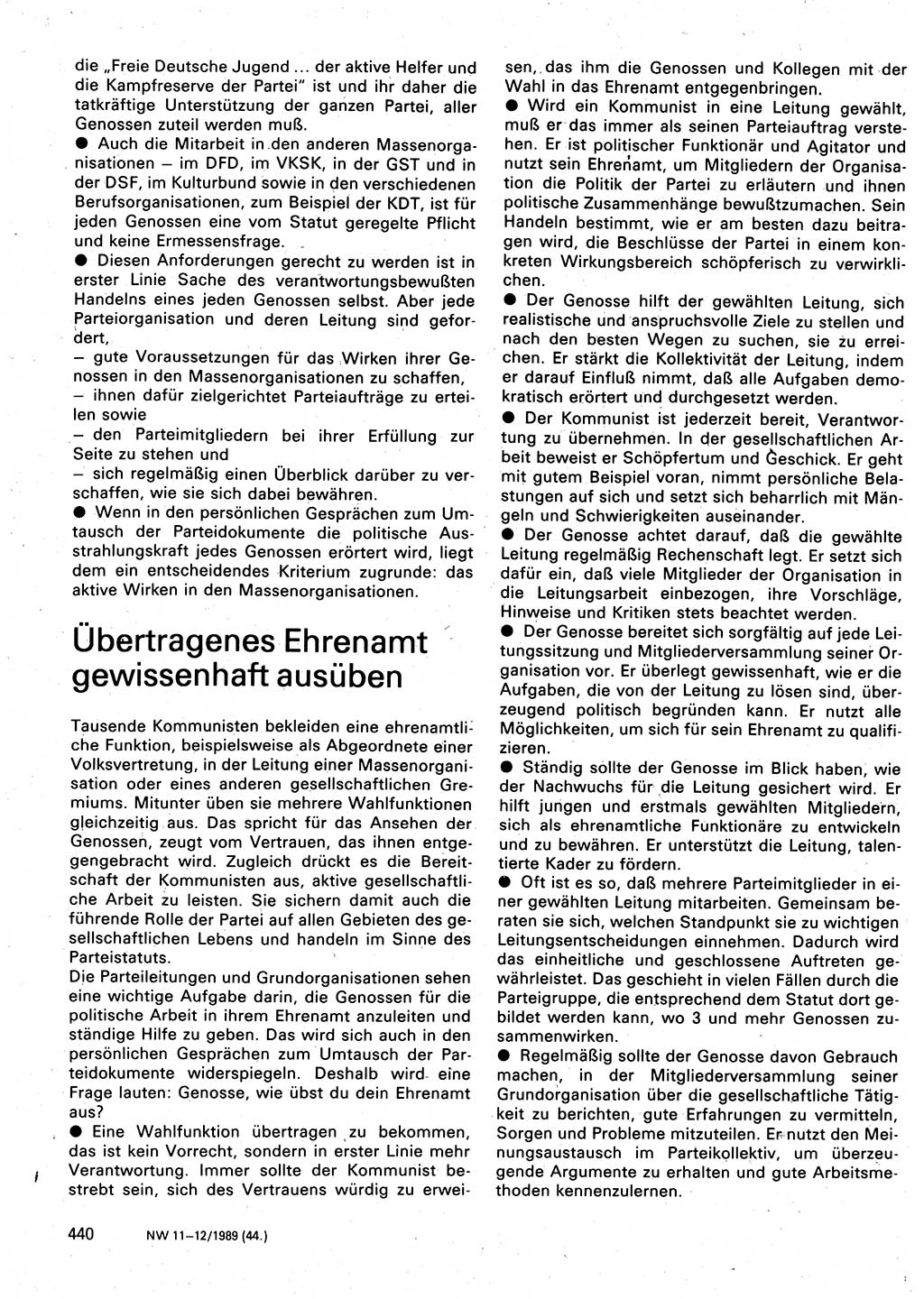 Neuer Weg (NW), Organ des Zentralkomitees (ZK) der SED (Sozialistische Einheitspartei Deutschlands) für Fragen des Parteilebens, 44. Jahrgang [Deutsche Demokratische Republik (DDR)] 1989, Seite 440 (NW ZK SED DDR 1989, S. 440)