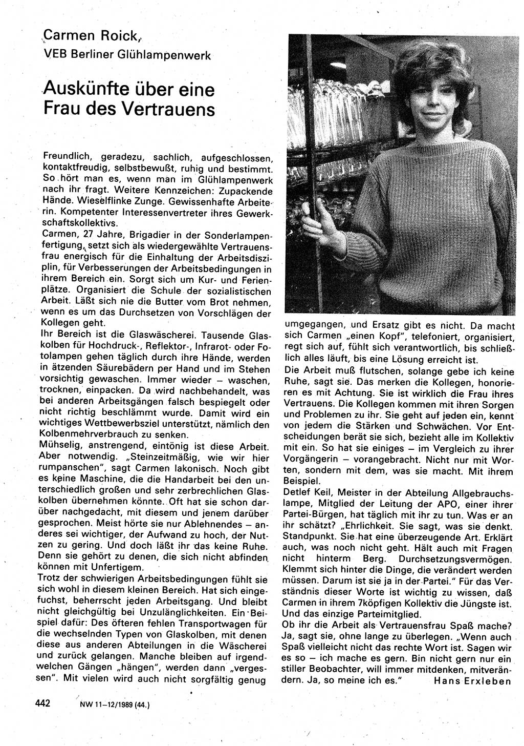 Neuer Weg (NW), Organ des Zentralkomitees (ZK) der SED (Sozialistische Einheitspartei Deutschlands) für Fragen des Parteilebens, 44. Jahrgang [Deutsche Demokratische Republik (DDR)] 1989, Seite 442 (NW ZK SED DDR 1989, S. 442)