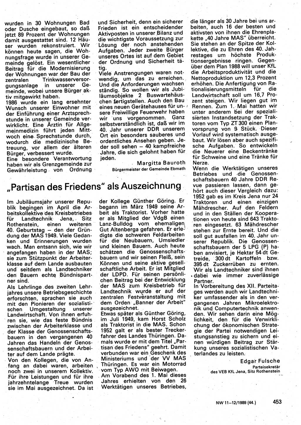 Neuer Weg (NW), Organ des Zentralkomitees (ZK) der SED (Sozialistische Einheitspartei Deutschlands) für Fragen des Parteilebens, 44. Jahrgang [Deutsche Demokratische Republik (DDR)] 1989, Seite 453 (NW ZK SED DDR 1989, S. 453)