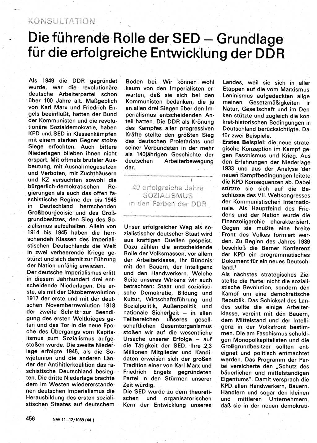 Neuer Weg (NW), Organ des Zentralkomitees (ZK) der SED (Sozialistische Einheitspartei Deutschlands) für Fragen des Parteilebens, 44. Jahrgang [Deutsche Demokratische Republik (DDR)] 1989, Seite 456 (NW ZK SED DDR 1989, S. 456)