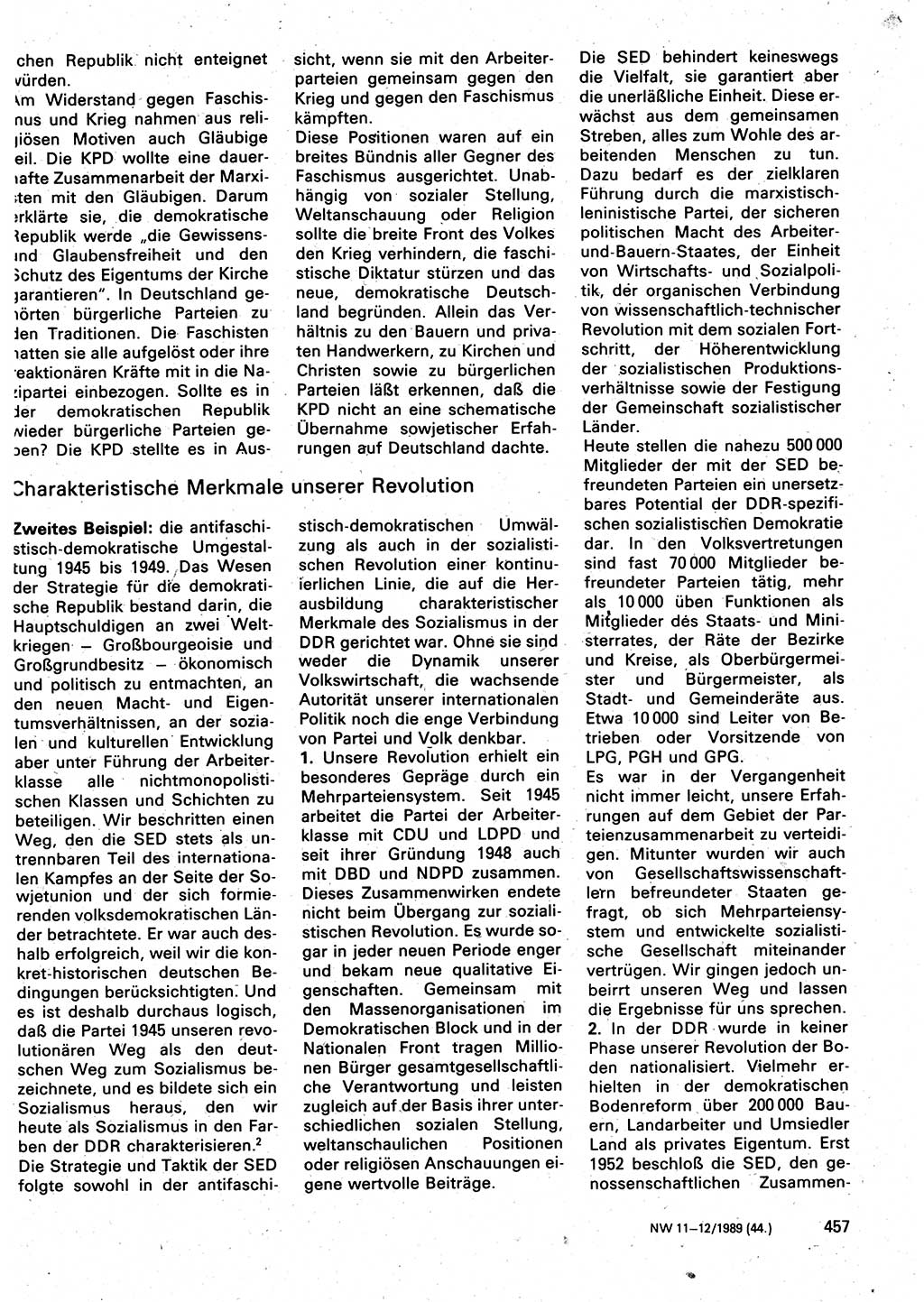 Neuer Weg (NW), Organ des Zentralkomitees (ZK) der SED (Sozialistische Einheitspartei Deutschlands) für Fragen des Parteilebens, 44. Jahrgang [Deutsche Demokratische Republik (DDR)] 1989, Seite 457 (NW ZK SED DDR 1989, S. 457)
