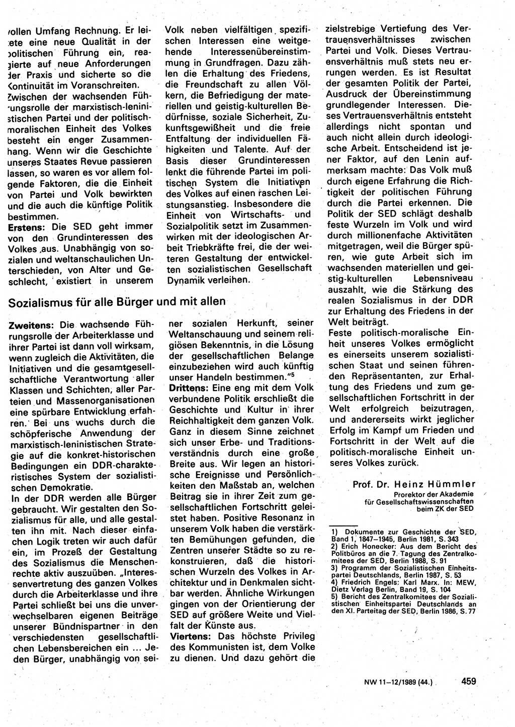 Neuer Weg (NW), Organ des Zentralkomitees (ZK) der SED (Sozialistische Einheitspartei Deutschlands) für Fragen des Parteilebens, 44. Jahrgang [Deutsche Demokratische Republik (DDR)] 1989, Seite 459 (NW ZK SED DDR 1989, S. 459)