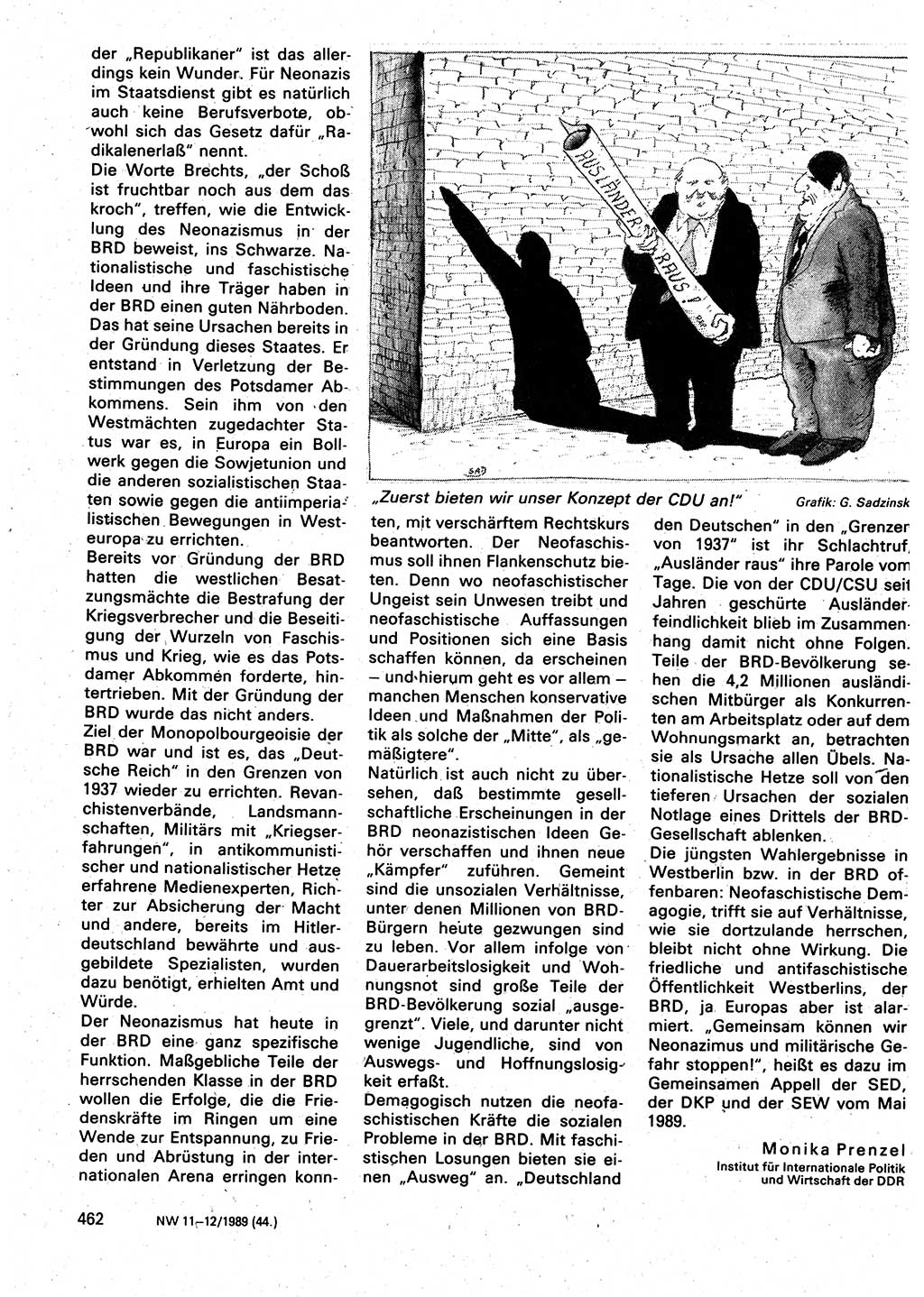 Neuer Weg (NW), Organ des Zentralkomitees (ZK) der SED (Sozialistische Einheitspartei Deutschlands) für Fragen des Parteilebens, 44. Jahrgang [Deutsche Demokratische Republik (DDR)] 1989, Seite 462 (NW ZK SED DDR 1989, S. 462)