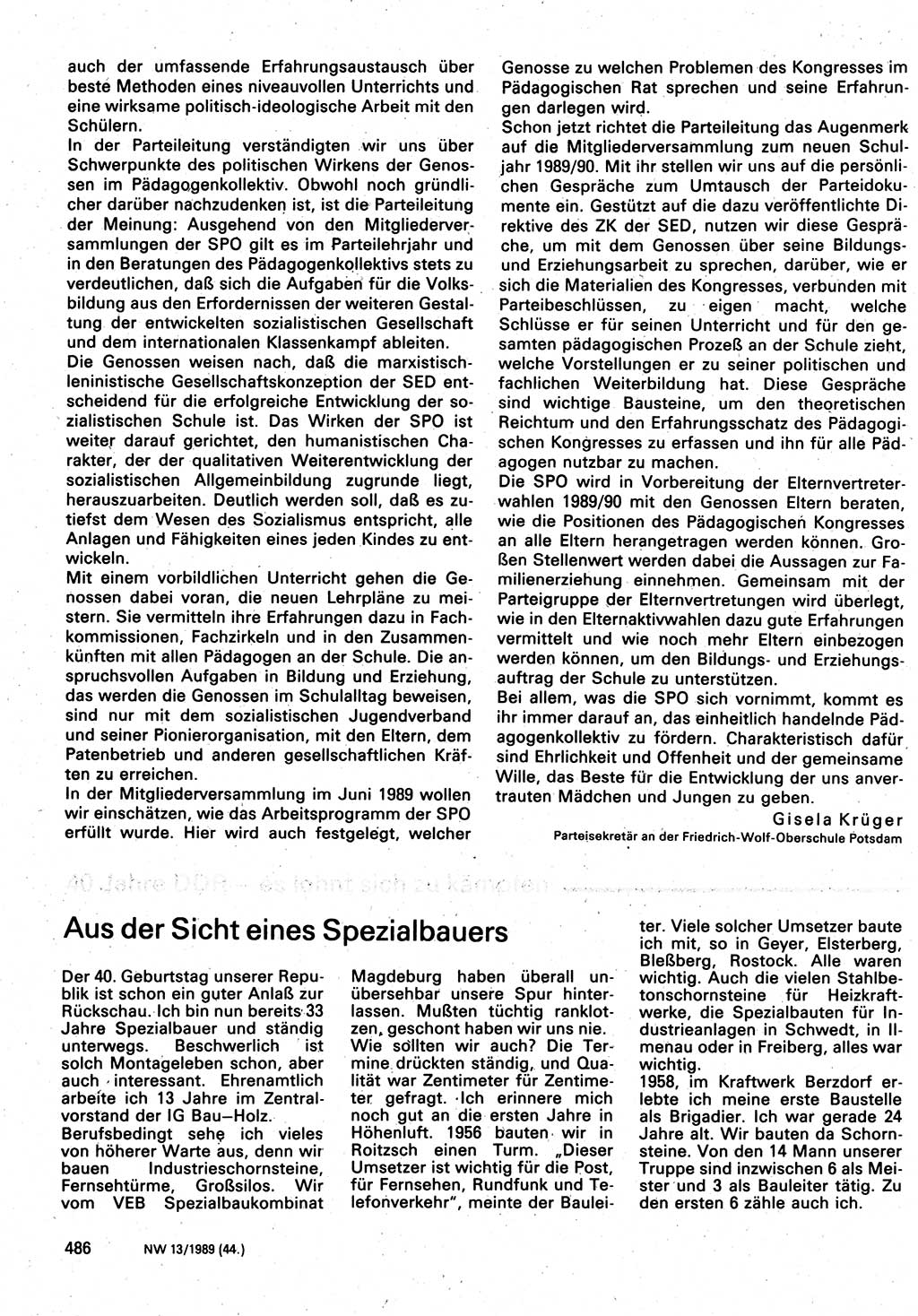 Neuer Weg (NW), Organ des Zentralkomitees (ZK) der SED (Sozialistische Einheitspartei Deutschlands) für Fragen des Parteilebens, 44. Jahrgang [Deutsche Demokratische Republik (DDR)] 1989, Seite 486 (NW ZK SED DDR 1989, S. 486)