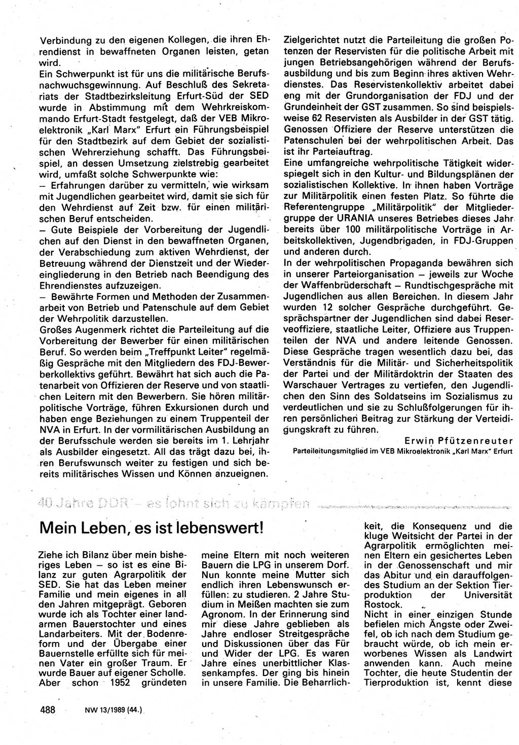 Neuer Weg (NW), Organ des Zentralkomitees (ZK) der SED (Sozialistische Einheitspartei Deutschlands) für Fragen des Parteilebens, 44. Jahrgang [Deutsche Demokratische Republik (DDR)] 1989, Seite 488 (NW ZK SED DDR 1989, S. 488)