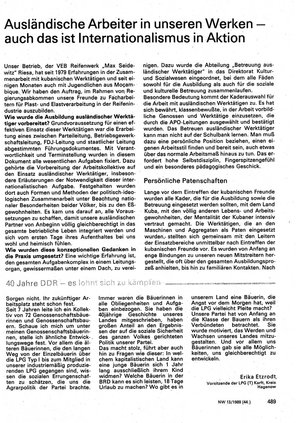 Neuer Weg (NW), Organ des Zentralkomitees (ZK) der SED (Sozialistische Einheitspartei Deutschlands) für Fragen des Parteilebens, 44. Jahrgang [Deutsche Demokratische Republik (DDR)] 1989, Seite 489 (NW ZK SED DDR 1989, S. 489)