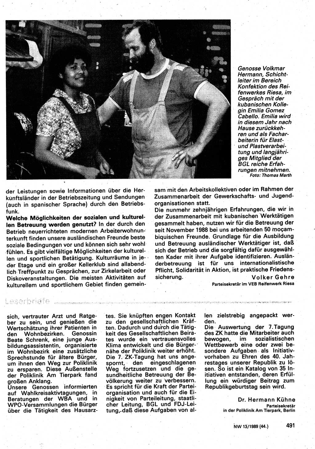 Neuer Weg (NW), Organ des Zentralkomitees (ZK) der SED (Sozialistische Einheitspartei Deutschlands) für Fragen des Parteilebens, 44. Jahrgang [Deutsche Demokratische Republik (DDR)] 1989, Seite 491 (NW ZK SED DDR 1989, S. 491)