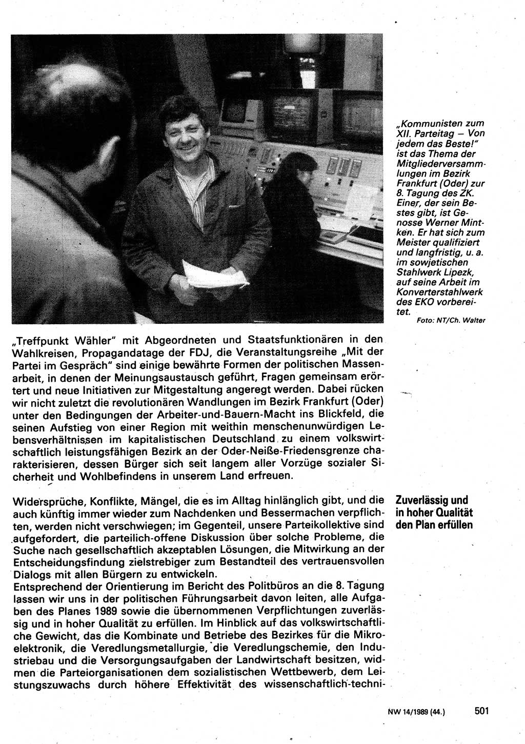 Neuer Weg (NW), Organ des Zentralkomitees (ZK) der SED (Sozialistische Einheitspartei Deutschlands) für Fragen des Parteilebens, 44. Jahrgang [Deutsche Demokratische Republik (DDR)] 1989, Seite 501 (NW ZK SED DDR 1989, S. 501)