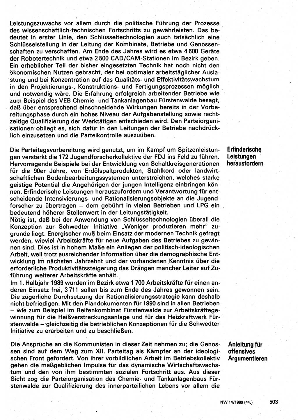 Neuer Weg (NW), Organ des Zentralkomitees (ZK) der SED (Sozialistische Einheitspartei Deutschlands) für Fragen des Parteilebens, 44. Jahrgang [Deutsche Demokratische Republik (DDR)] 1989, Seite 503 (NW ZK SED DDR 1989, S. 503)