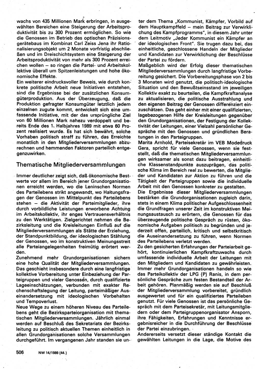 Neuer Weg (NW), Organ des Zentralkomitees (ZK) der SED (Sozialistische Einheitspartei Deutschlands) für Fragen des Parteilebens, 44. Jahrgang [Deutsche Demokratische Republik (DDR)] 1989, Seite 506 (NW ZK SED DDR 1989, S. 506)