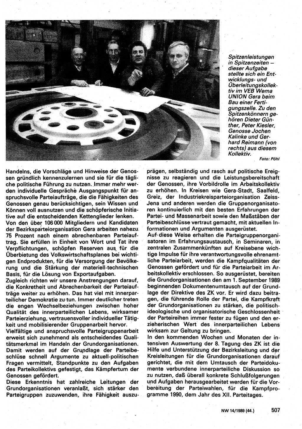 Neuer Weg (NW), Organ des Zentralkomitees (ZK) der SED (Sozialistische Einheitspartei Deutschlands) für Fragen des Parteilebens, 44. Jahrgang [Deutsche Demokratische Republik (DDR)] 1989, Seite 507 (NW ZK SED DDR 1989, S. 507)