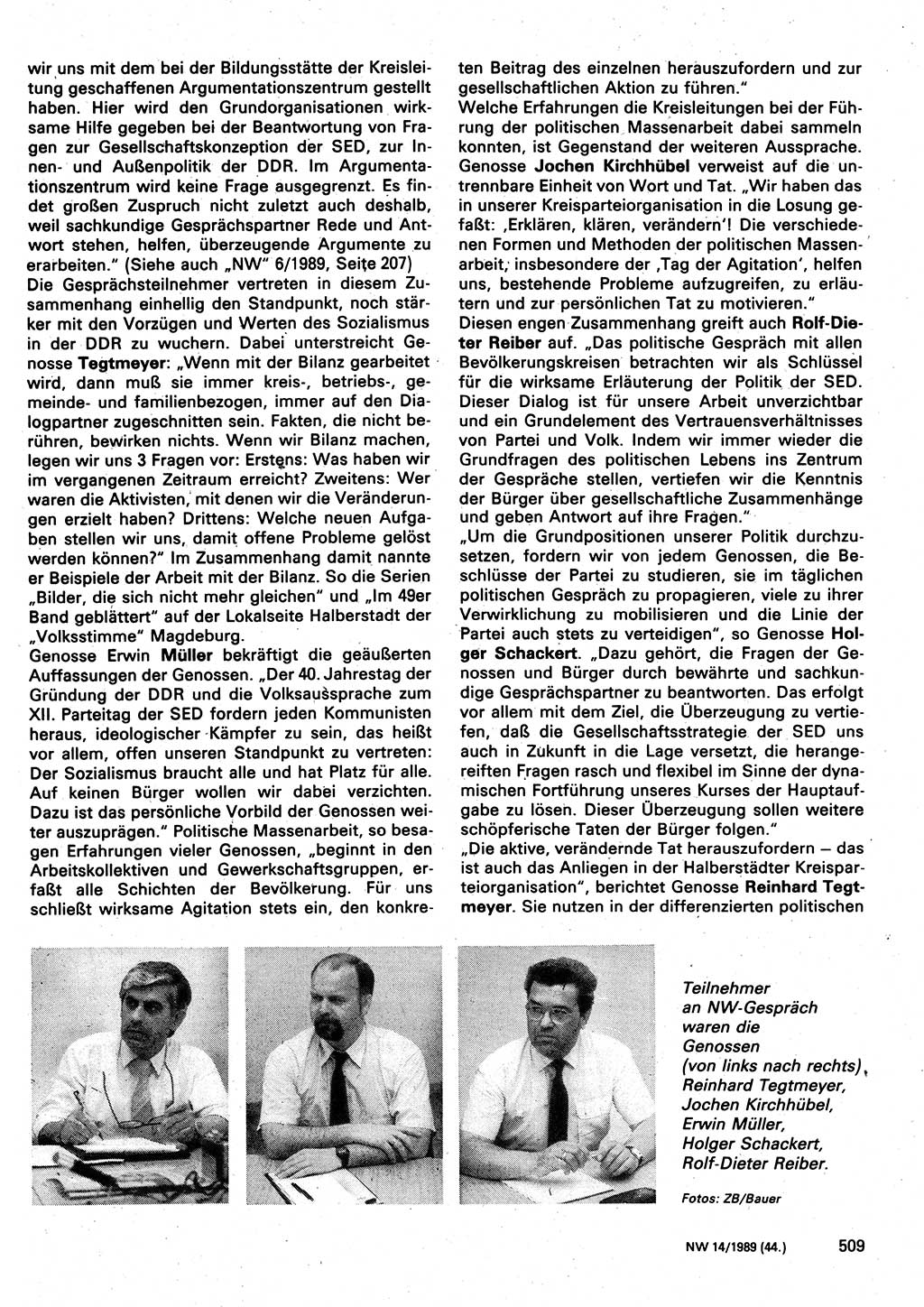 Neuer Weg (NW), Organ des Zentralkomitees (ZK) der SED (Sozialistische Einheitspartei Deutschlands) für Fragen des Parteilebens, 44. Jahrgang [Deutsche Demokratische Republik (DDR)] 1989, Seite 509 (NW ZK SED DDR 1989, S. 509)