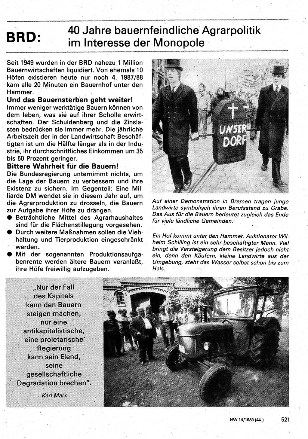 Neuer Weg (NW), Organ des Zentralkomitees (ZK) der SED (Sozialistische Einheitspartei Deutschlands) für Fragen des Parteilebens, 44. Jahrgang [Deutsche Demokratische Republik (DDR)] 1989, Seite 521 (NW ZK SED DDR 1989, S. 521)