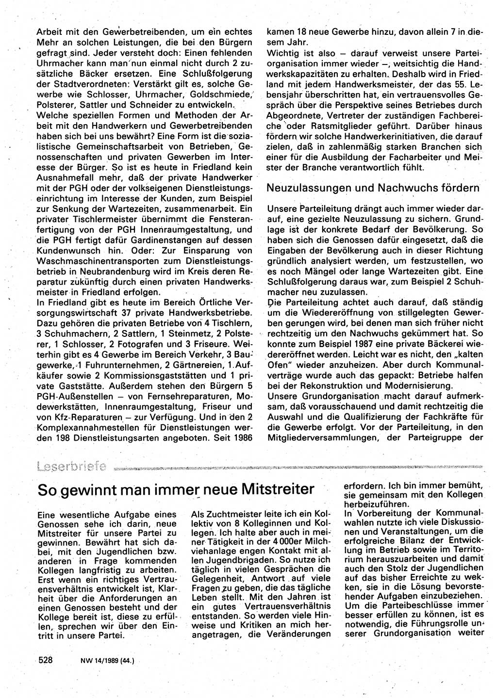 Neuer Weg (NW), Organ des Zentralkomitees (ZK) der SED (Sozialistische Einheitspartei Deutschlands) für Fragen des Parteilebens, 44. Jahrgang [Deutsche Demokratische Republik (DDR)] 1989, Seite 528 (NW ZK SED DDR 1989, S. 528)